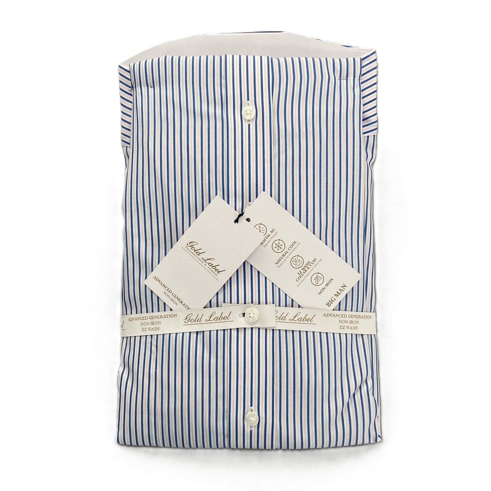 Roundtree & Yorke Shirt Big & Tall Men's 20 36/37 Blue/Pink Strp Dress Shirt