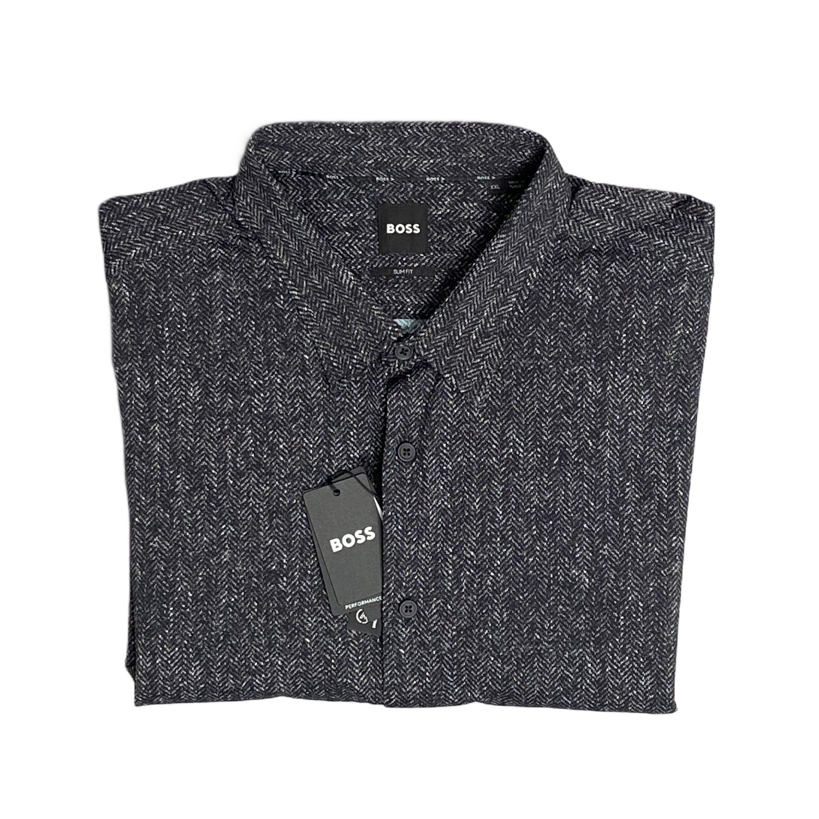 Boss Performance Shirt Men's XXL Slim Fit Long Slv Black/White Herringbone