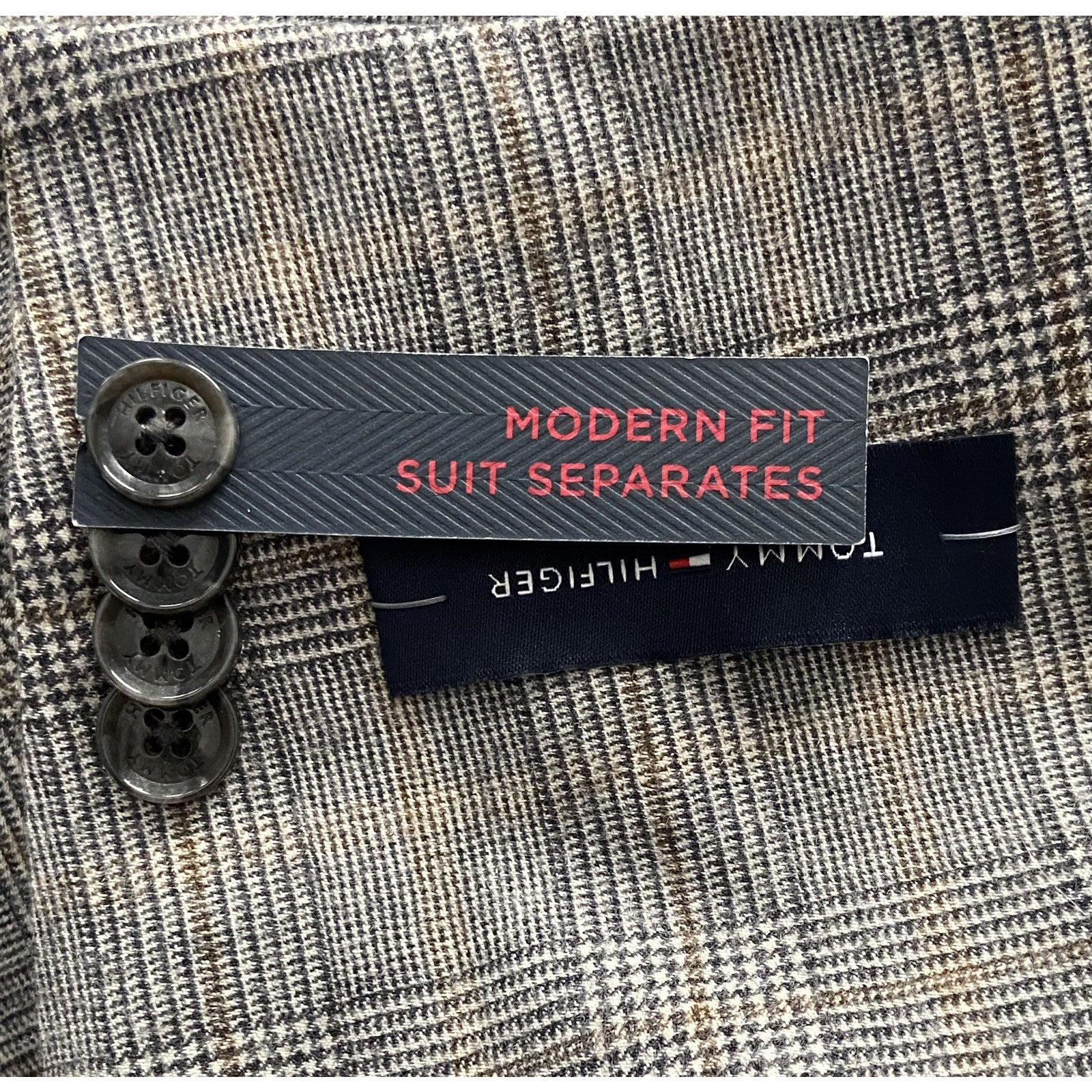 Tommy Hilfiger Men's 36 Regular Suit Jacket Modern Fit Wool Grey Camel Plaid