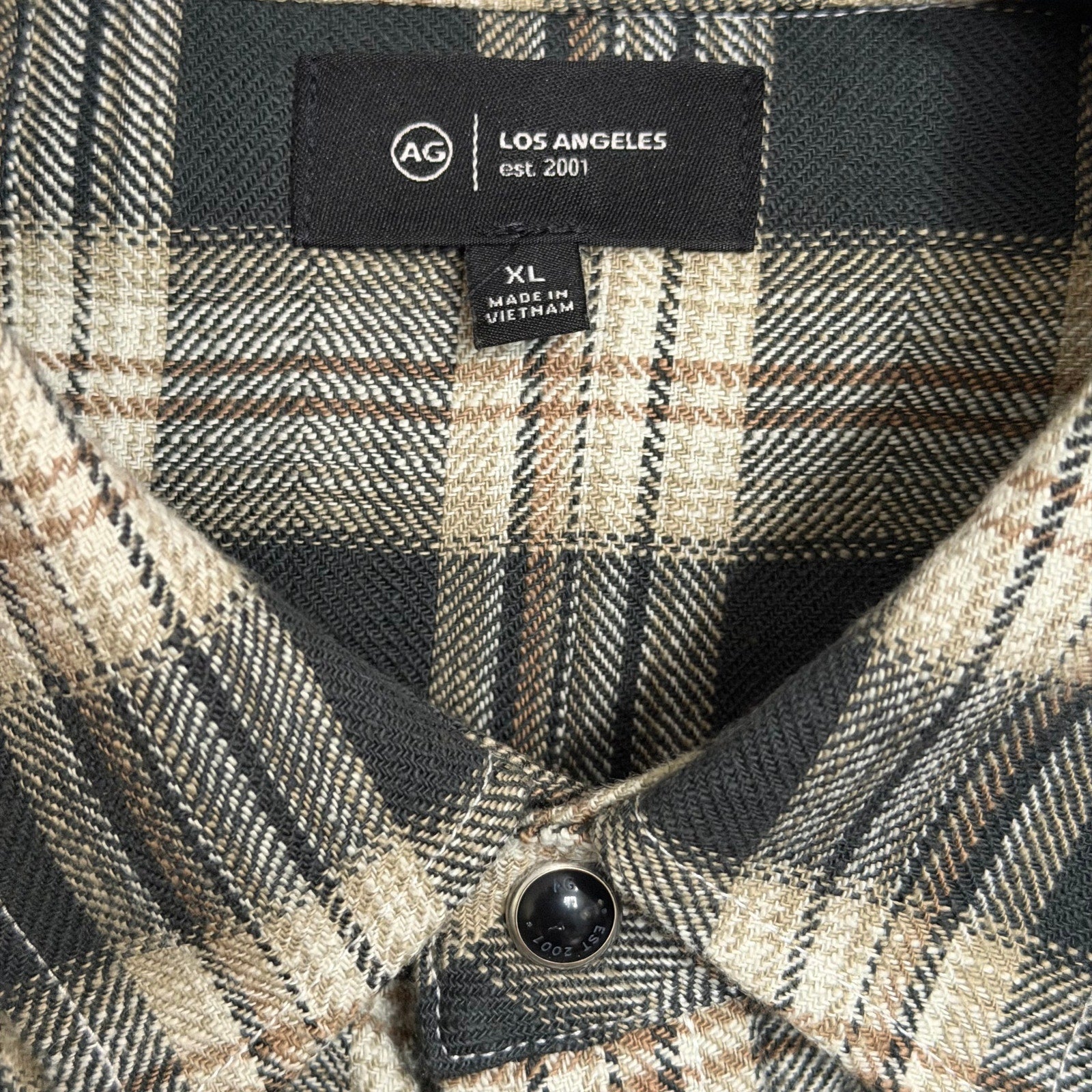 AG Los Angeles Shirt Men's XL Classic Fit Huston Western Charcoal Plaid