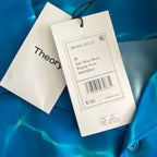 Theory Men's Medium Short Sleeve Shirt Camp Collar Blue Ripple Print