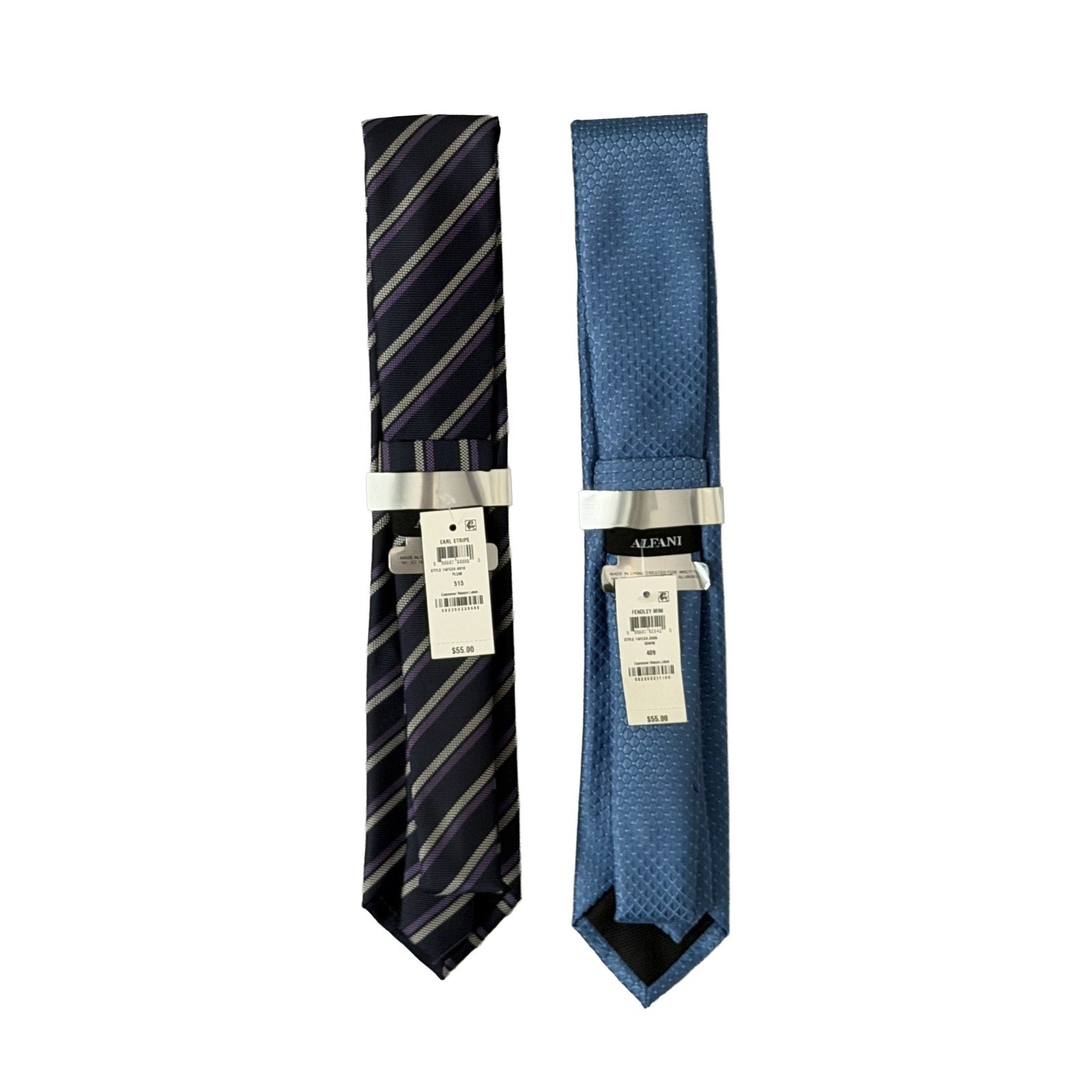 Alfani Tie Lot of 2 Classic Width Length Blue Fendley Mini Plum Earl Stripe