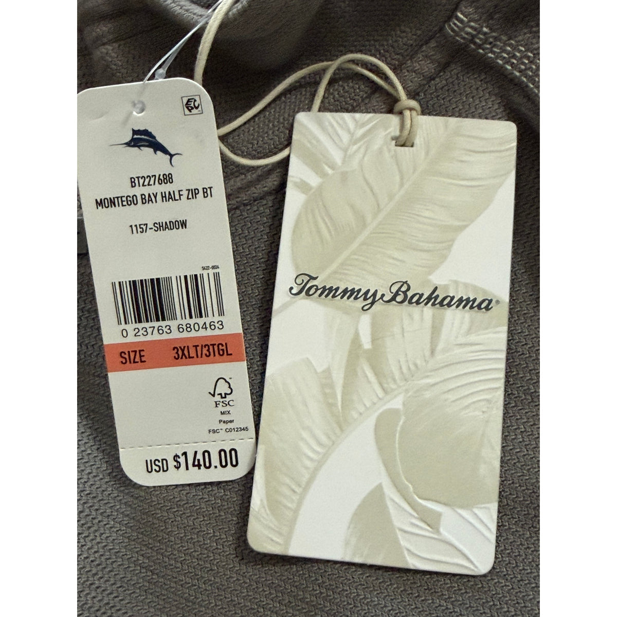 Tommy Bahama Half-Zip Men's 3XLT Big & Tall Montego Bay Sweatshirt Shadow