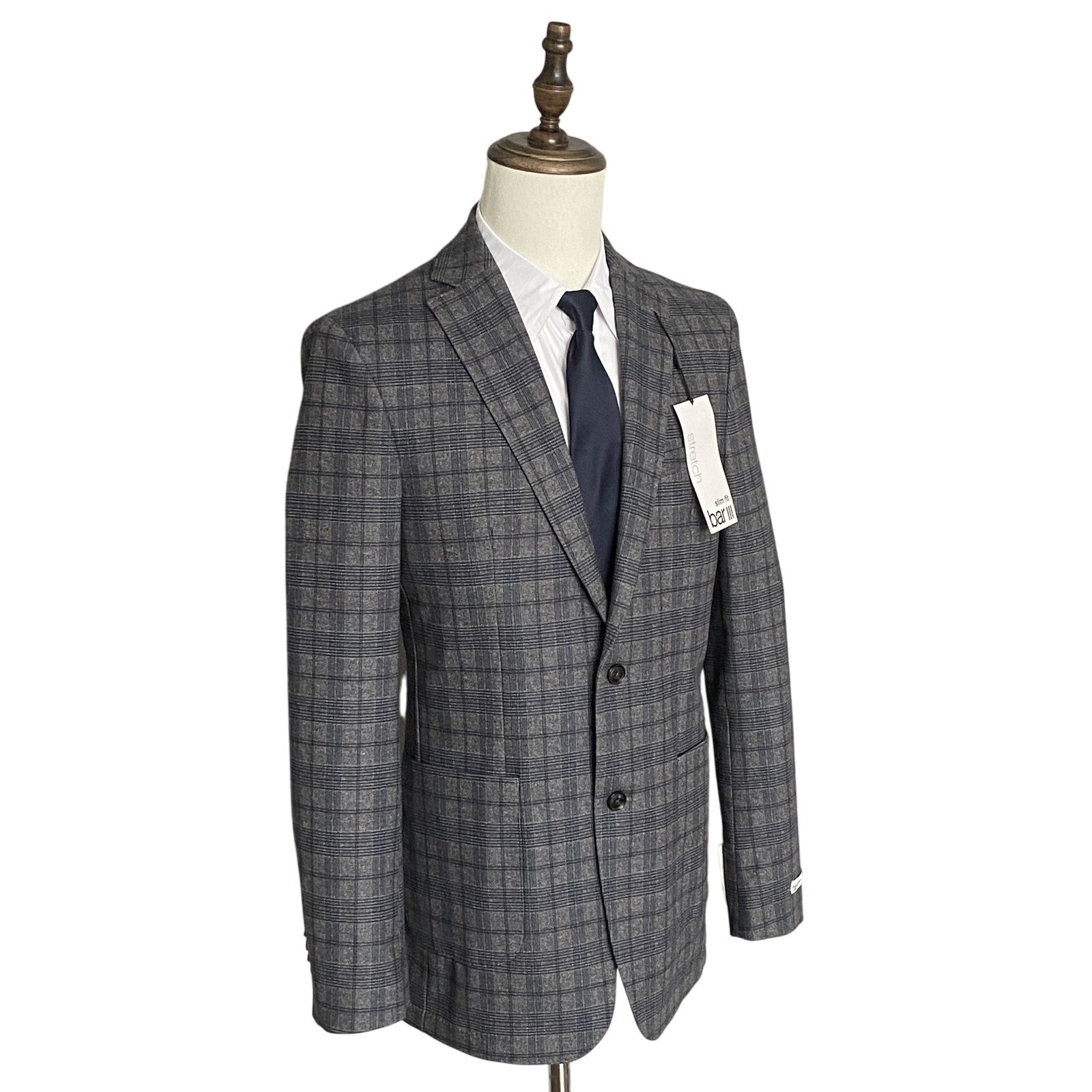 Bar III Sport Coat Men's 40 Long Slim Fit Stretch Fabric Grey Check