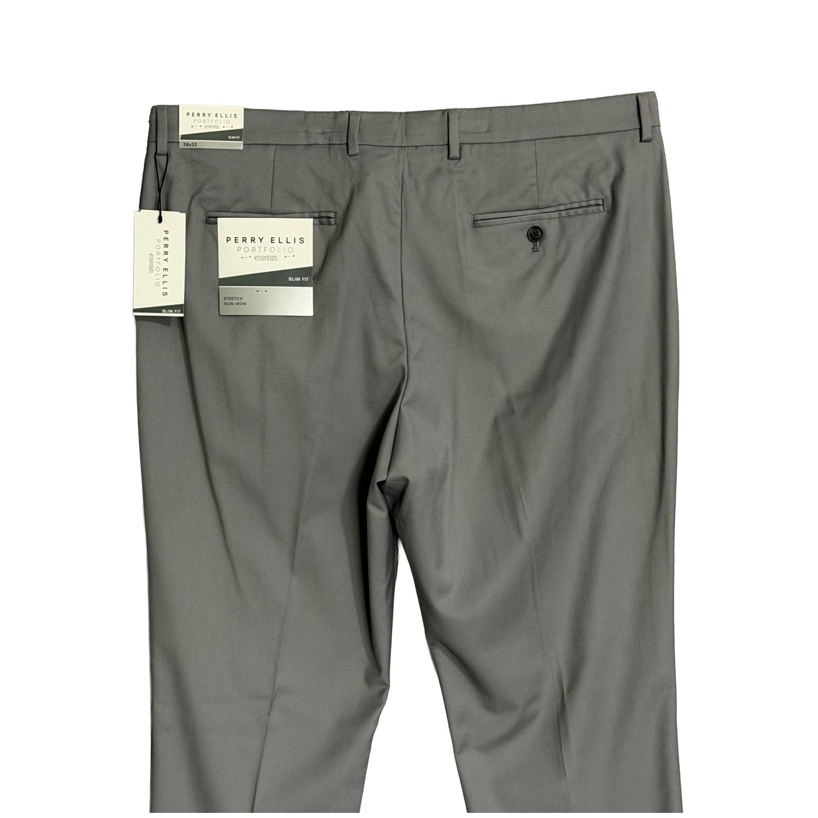Perry Ellis Portfolio Pants Men's 38"x32" Slim Fit Dress Pant Chiseled Stone