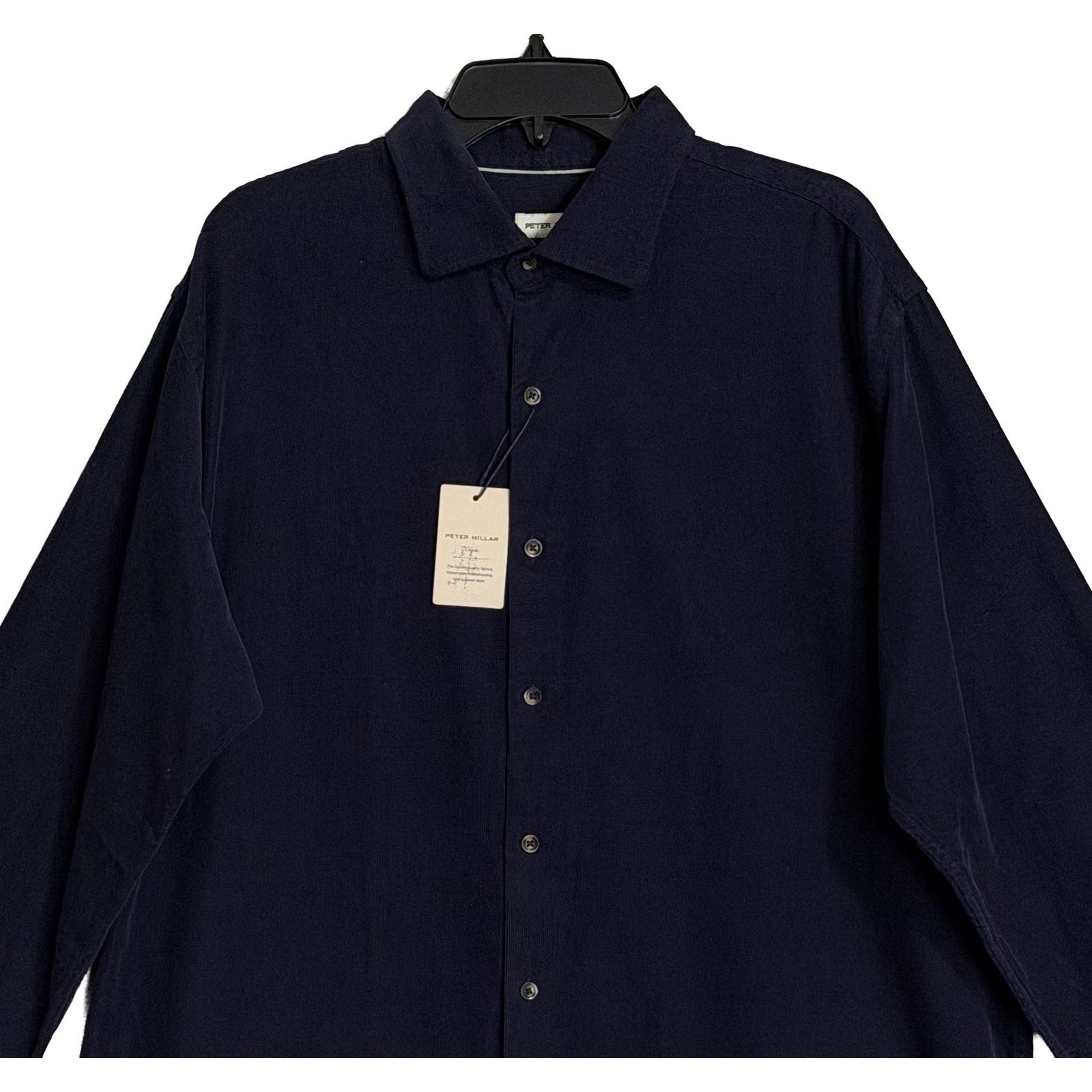 Peter Millar Cotton Cashmere Corduroy Sport Shirt Men's XL Navy Blue