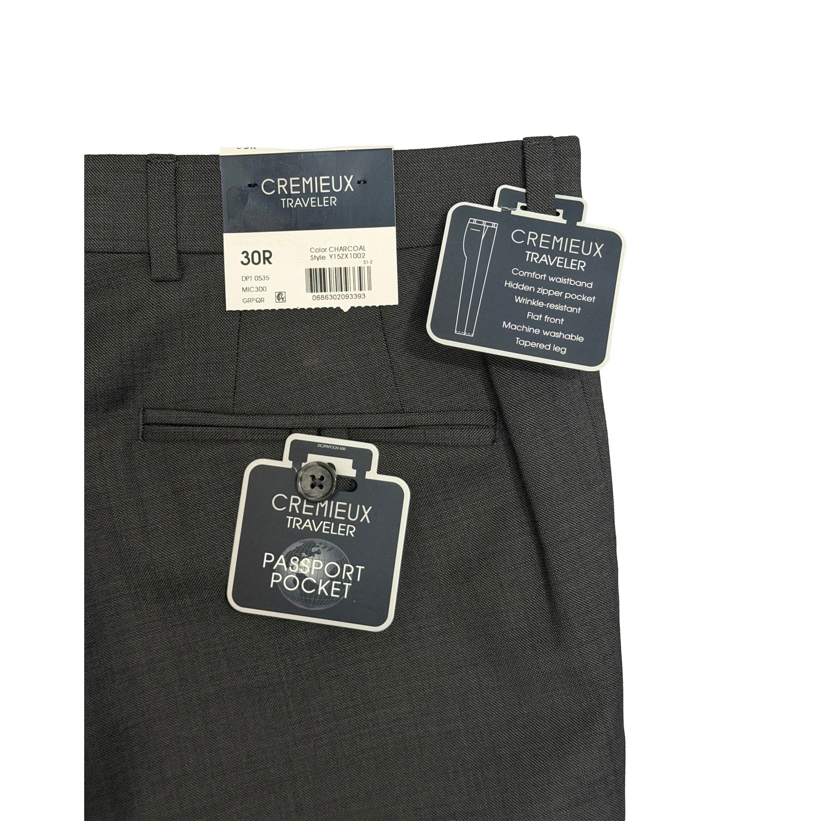 Daniel Cremieux Dress Pant Men's 30R Traveler Raw Hem Comfort Waist Charcoal