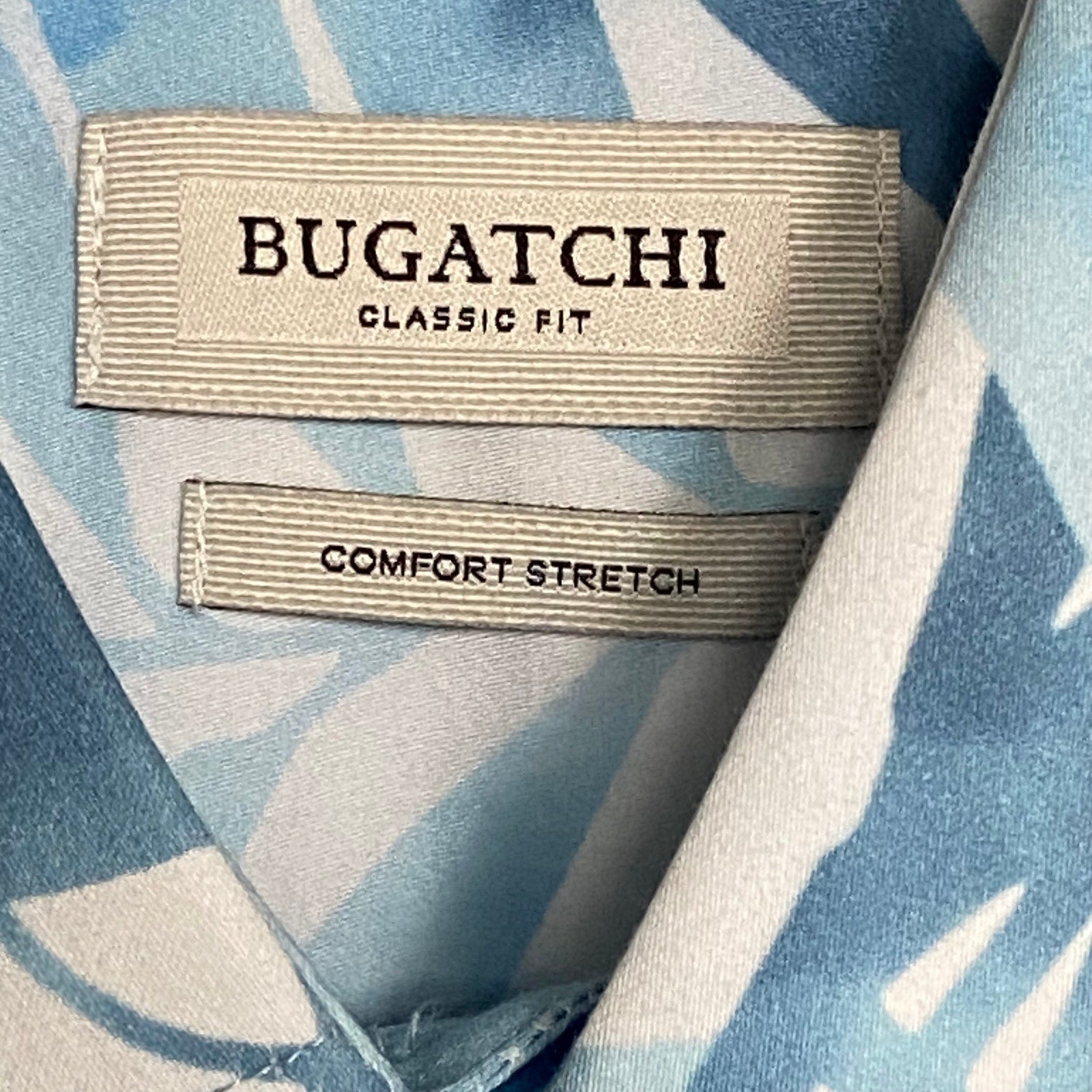 Bugatchi Shirt Men's Large Classic Fit Button-Up Short Sleeve Blue Floral