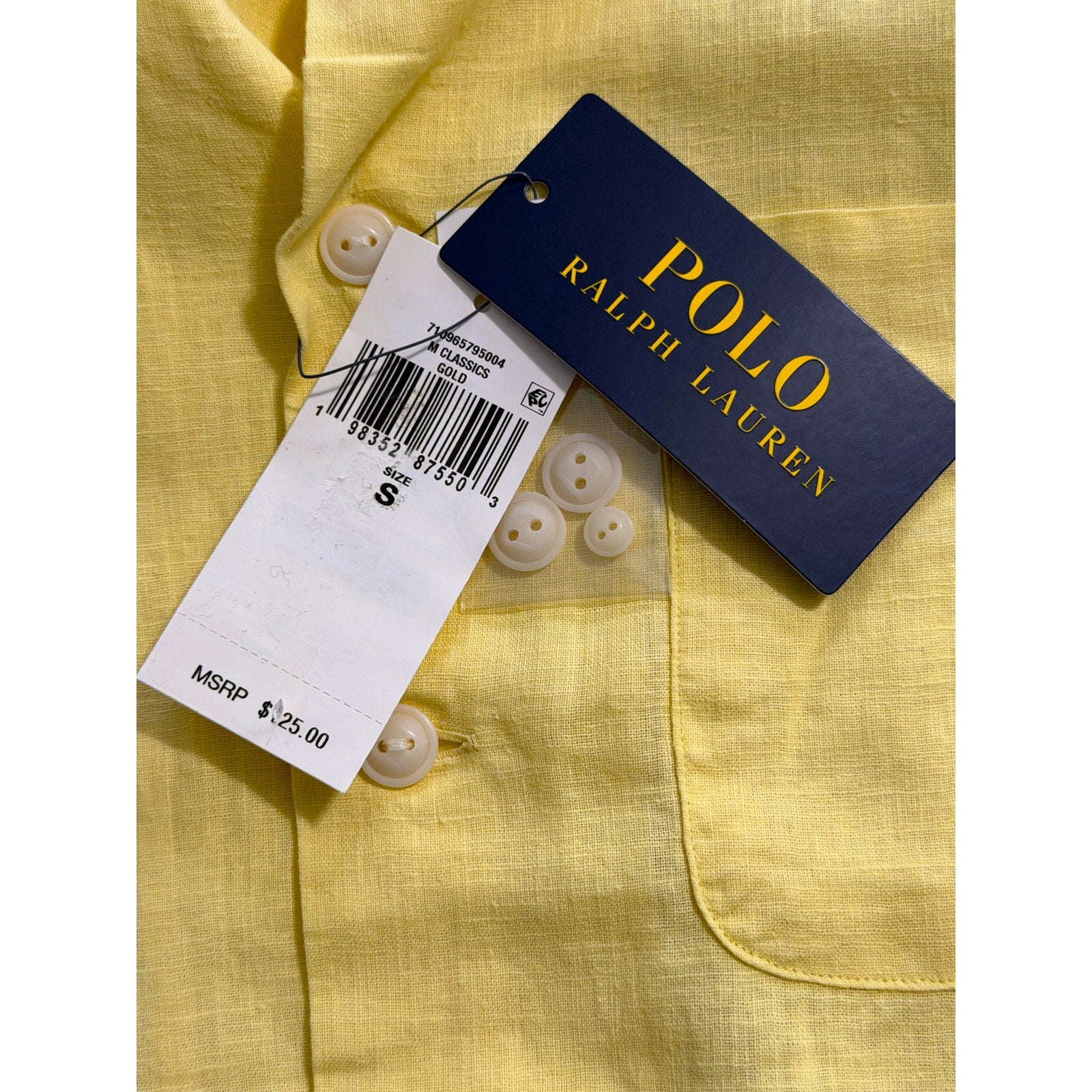 Polo Ralph Lauren Shirt Men's Small Classic Fit Short Slv Linen Blend Yellow