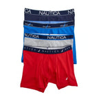Nautica Men's Large 36-38 Boxer Briefs 4-Pack Red/Grey/Blue 5" Inseam