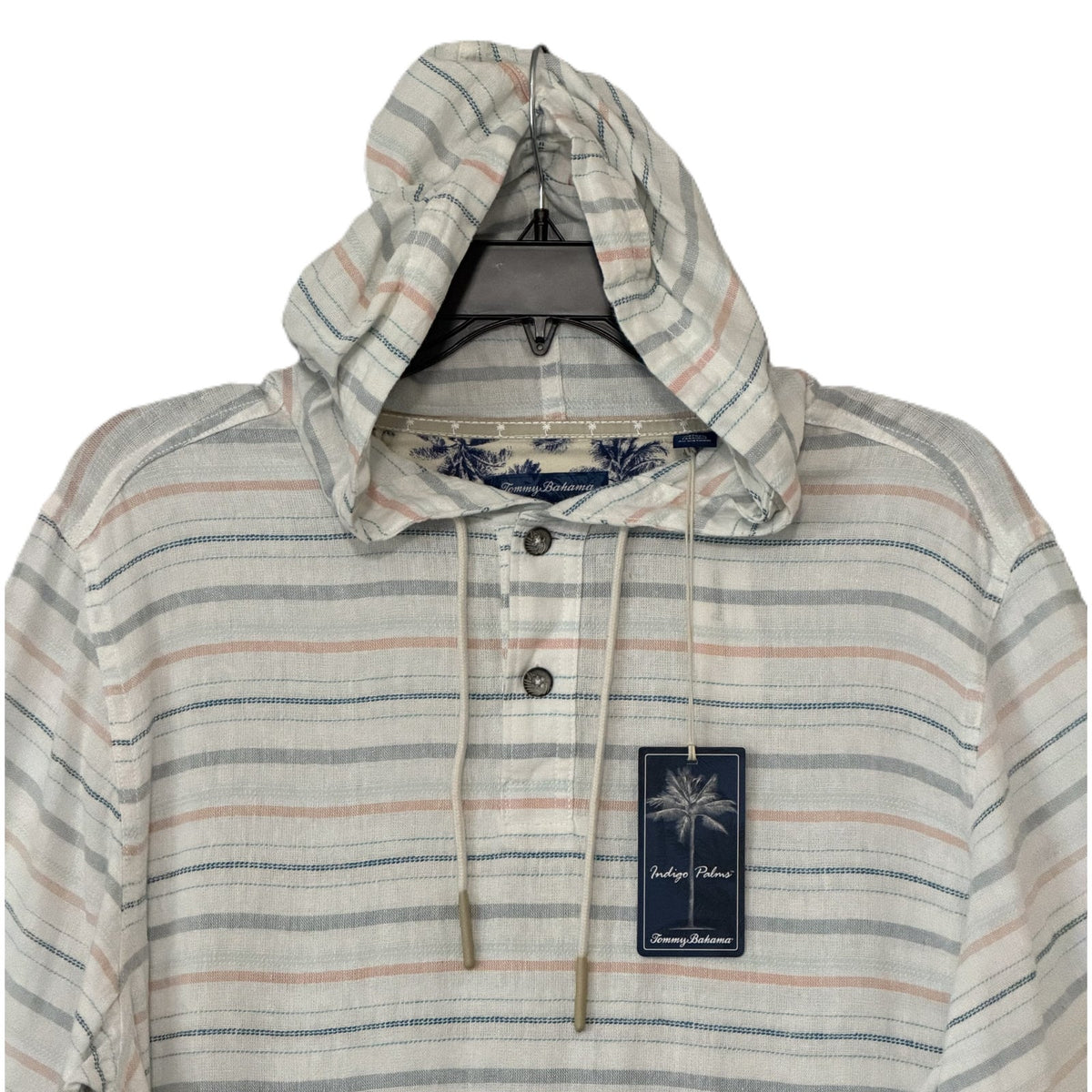 Tommy Bahama Shirt Men's Large Castelo Baja Linen Multicolor Stripe Hooded