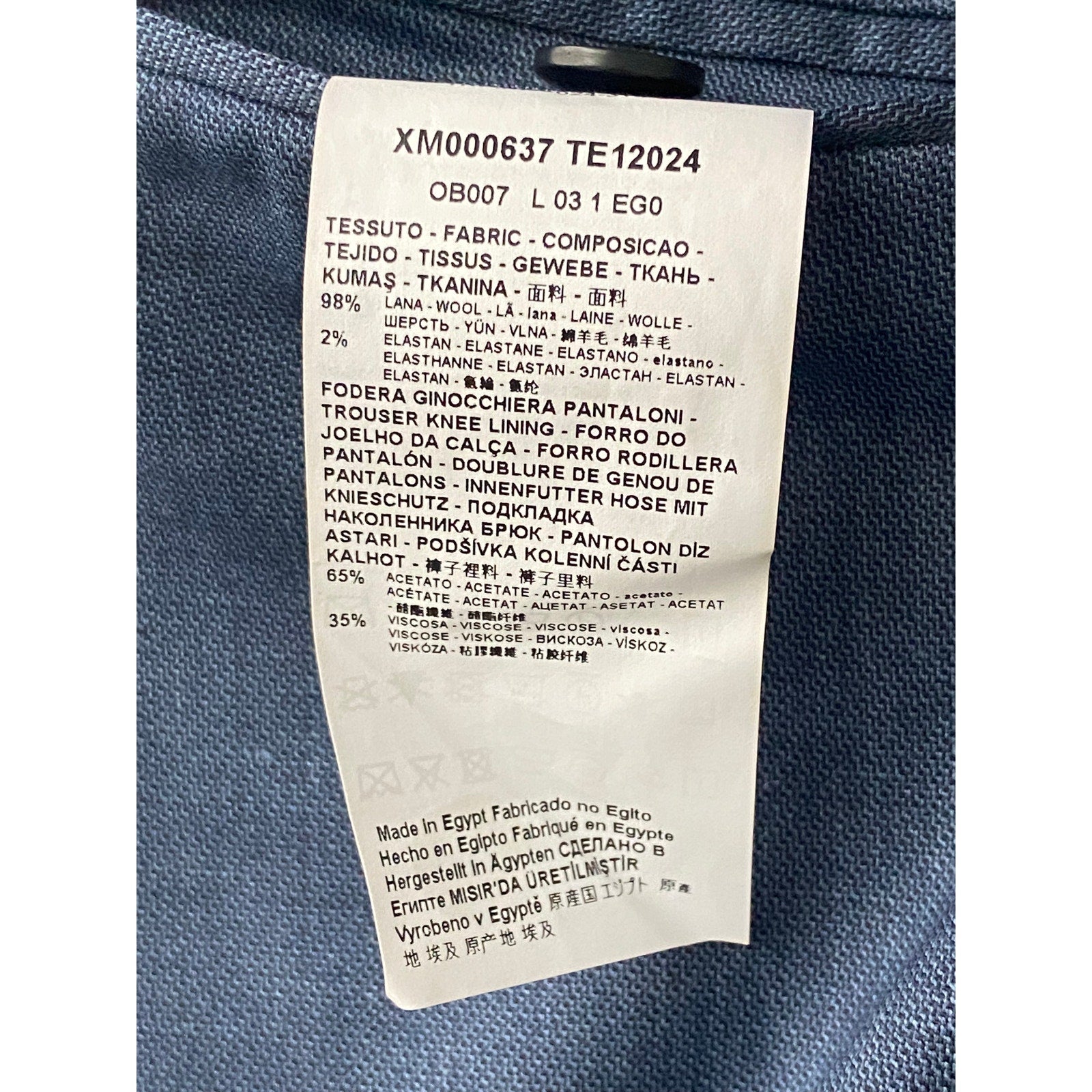 Armani Exchange Dress Pant Men's 30W Flat Front Raw Hem Stretch Wool Blue