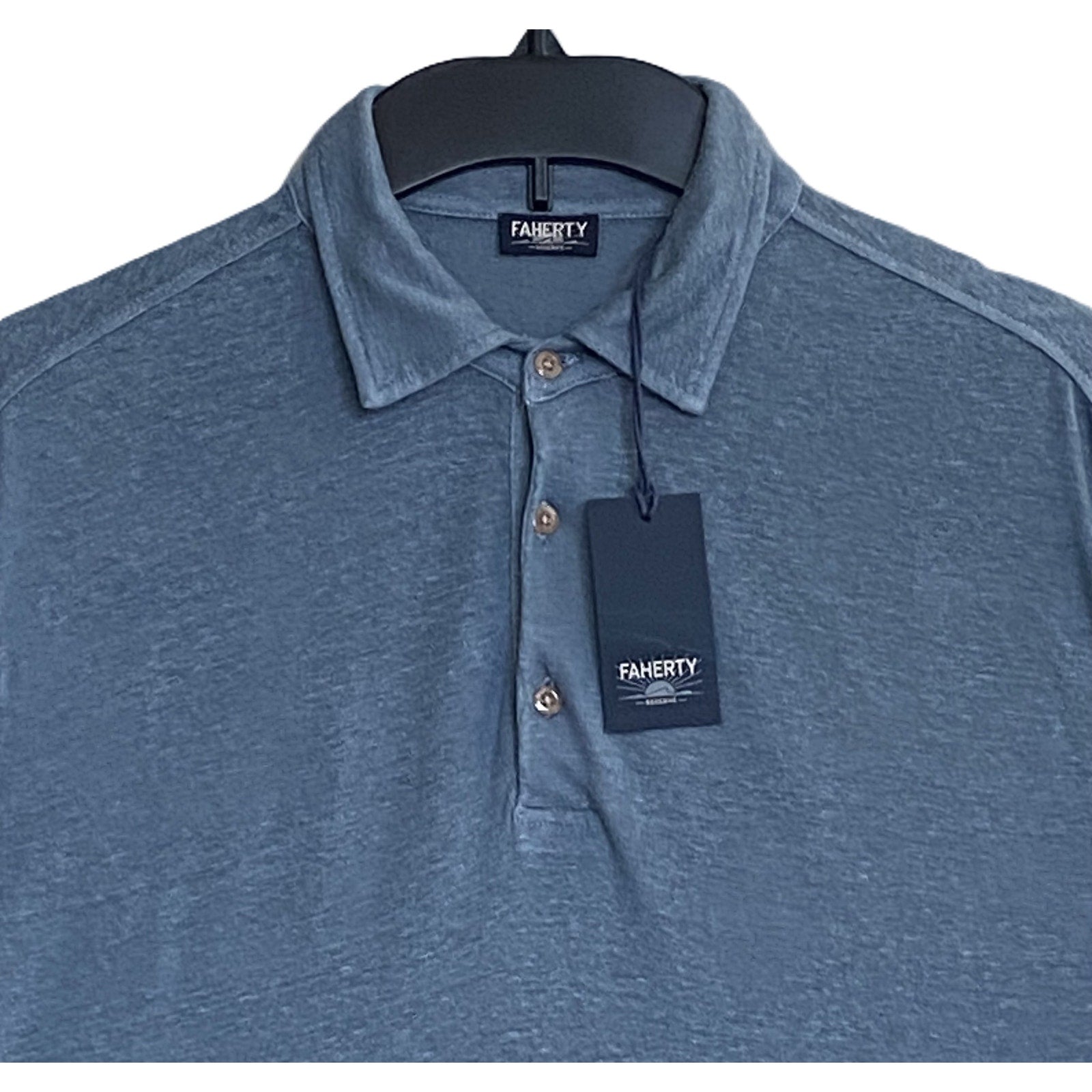 Faherty Polo Shirt Men's XL Reserve Short Sleeve Linen Deep Marine Blue NEW