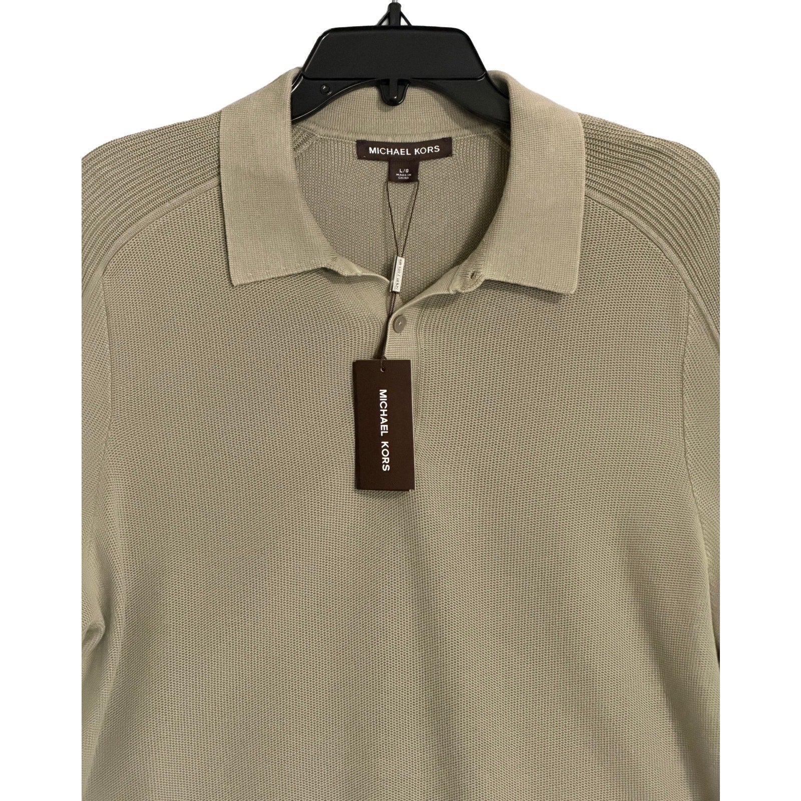 Michael Kors Polo Shirt Men's Large Short Sleeve Knit Cotton Dusty Sage