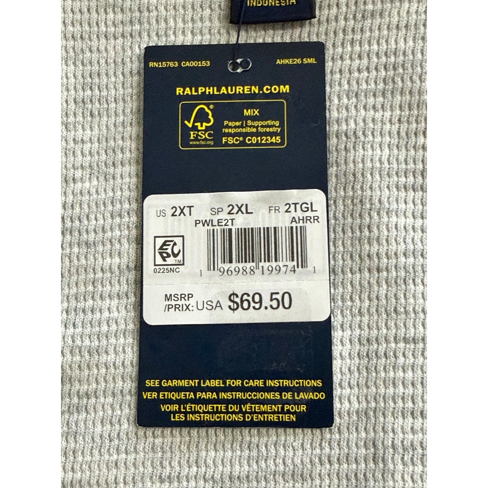Polo Ralph Lauren Sleepwear Men's 2XT Crew Neck Long Sleeve Knit Shirt Grey