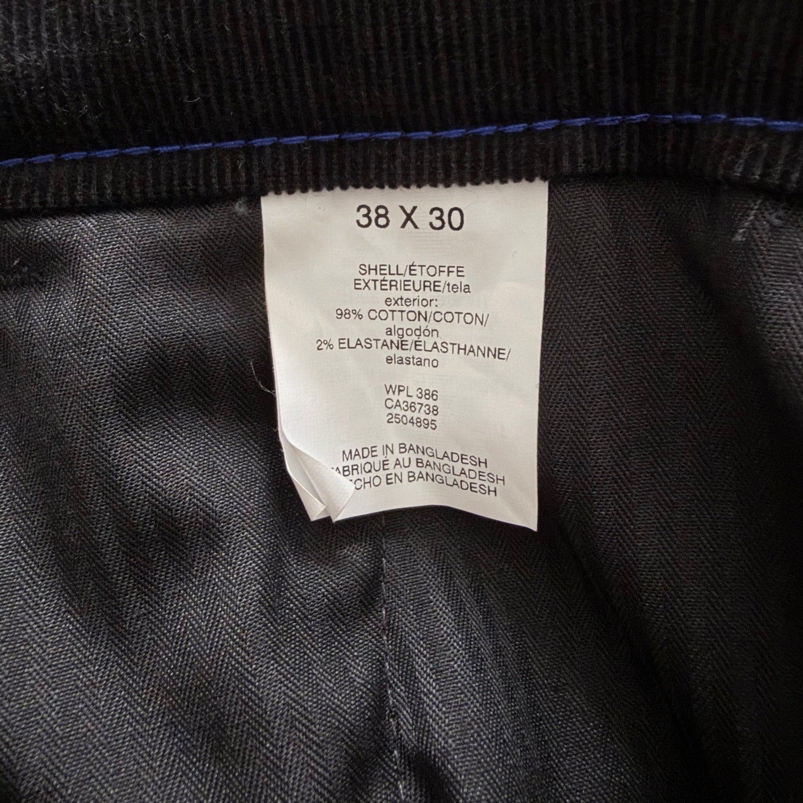 Kenneth Cole Reaction Men's 38"x30" Pants Slim Fit Stretch Corduroy Black