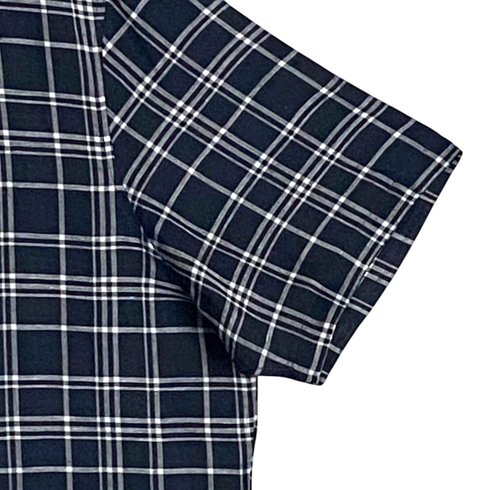 Michael Kors Men's XXL Slim Fit Short Sleeve Shirt Linen Dark Blue Check