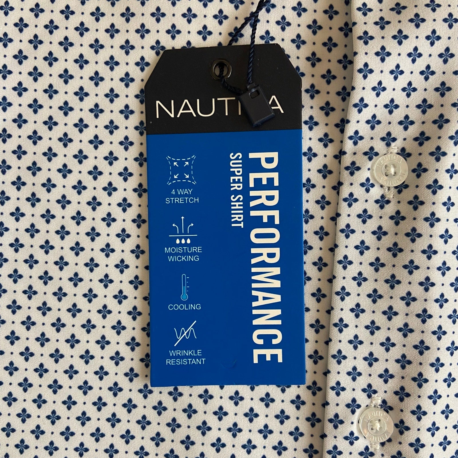 Nautica Dress Shirt Men's 14-14.5 32/33 Performance Slim Fit Blue Floral NEW