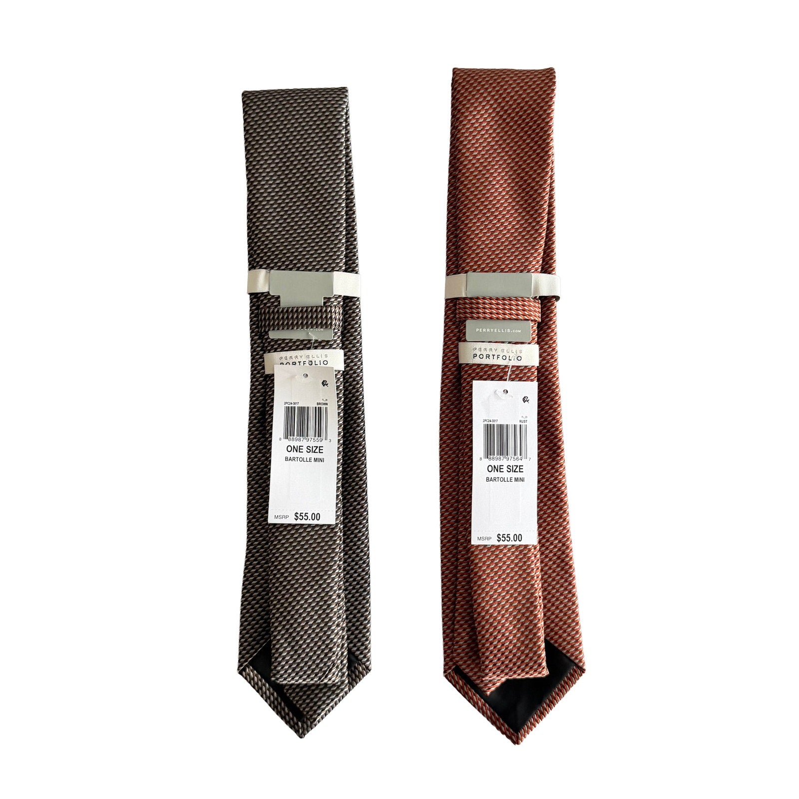 Perry Ellis Portfolio Men's Ties Lot of 2 Bartolle Mini in Brown and Rust