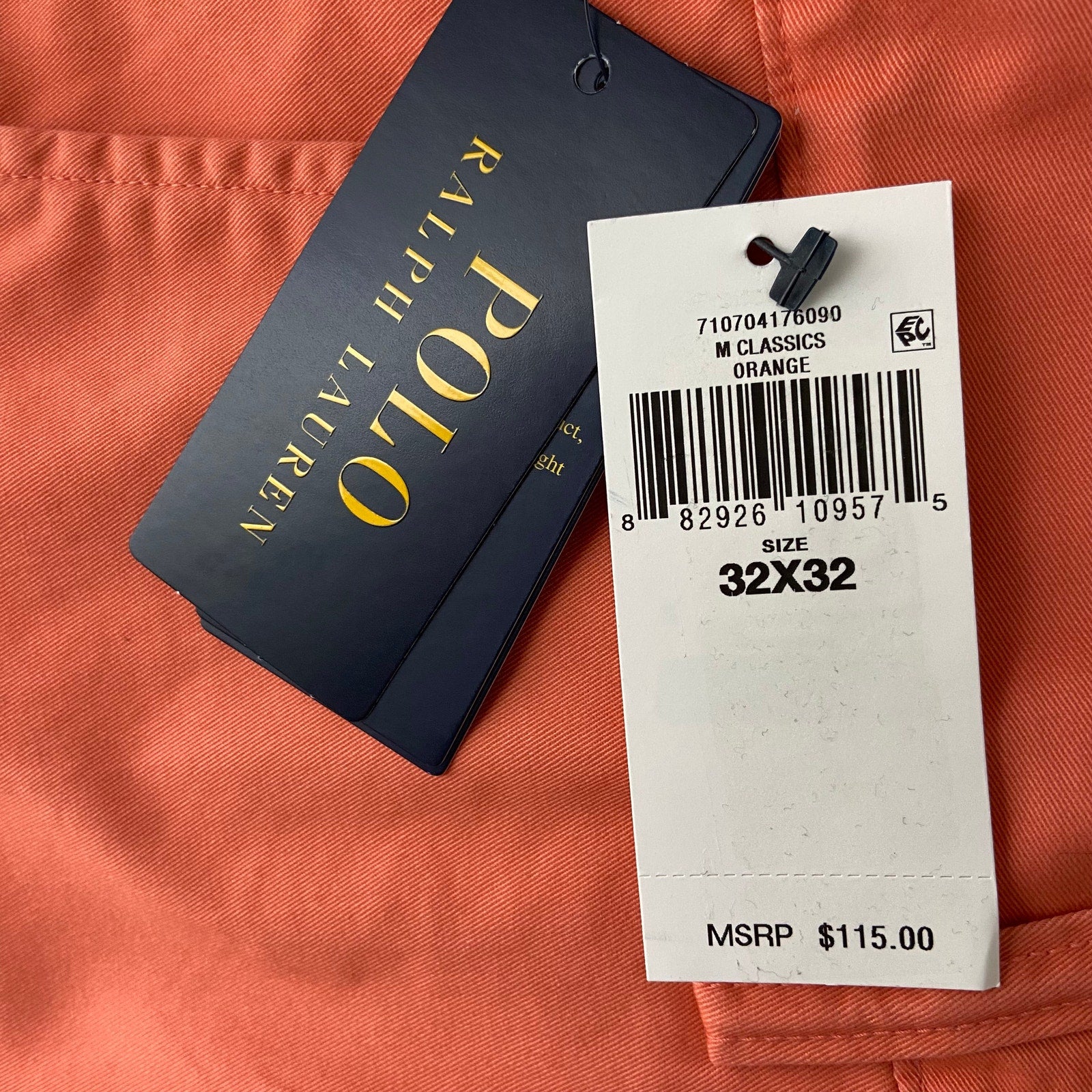 Polo Ralph Lauren Pants Men's 32x32 Slim Stretch Cotton Twill Chino Orange