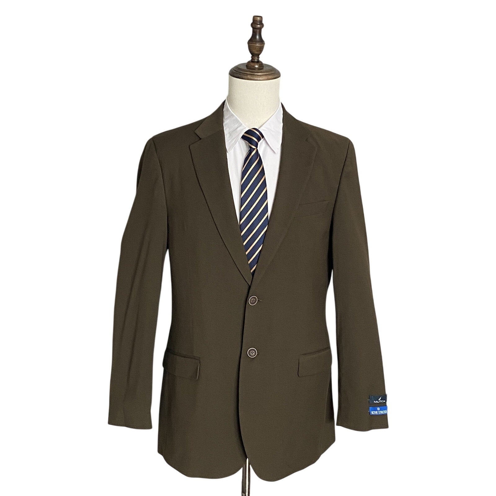 Nautica Men's Suit 40L 36W 2-Piece Suit Modern Fit Gaff Active Stretch Olive