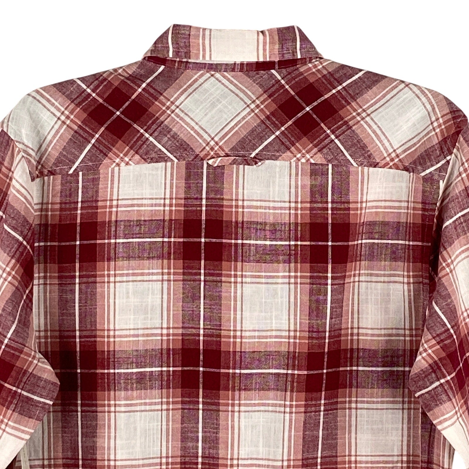 Sun + Stone Shirt Men's Small Woven Long Sleeve Button Up Raspberry Plaid