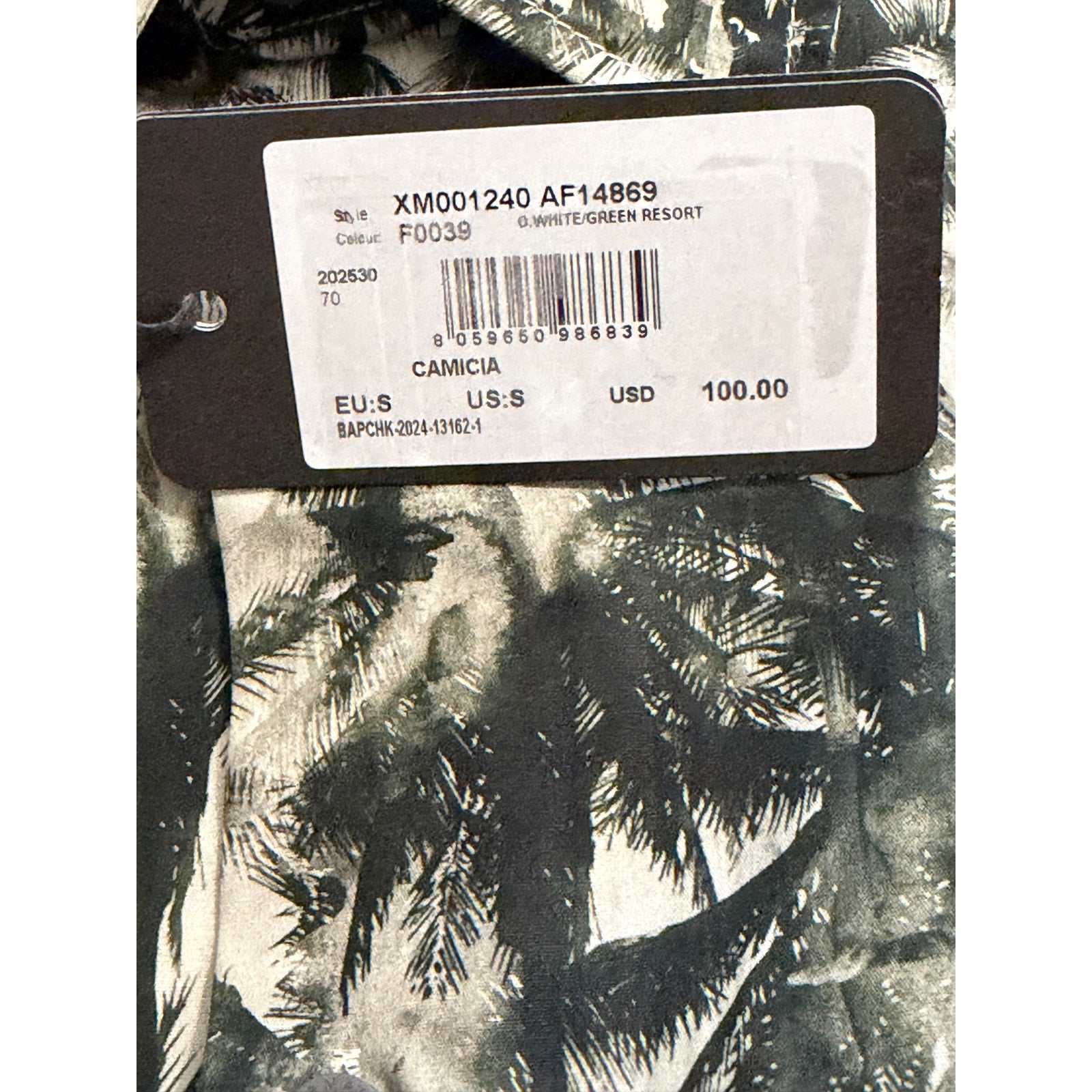 Armani Exchange Casual Shirt Men's Small Short Sleeve White/Green Resort