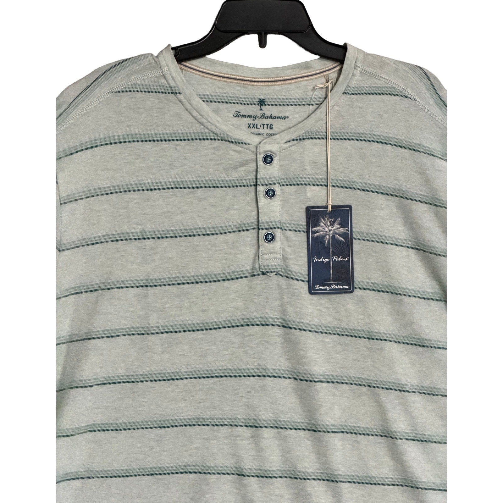 Tommy Bahama Henley Men's XXL Short Sleeve "Soleil Stripe Henley" Overcast