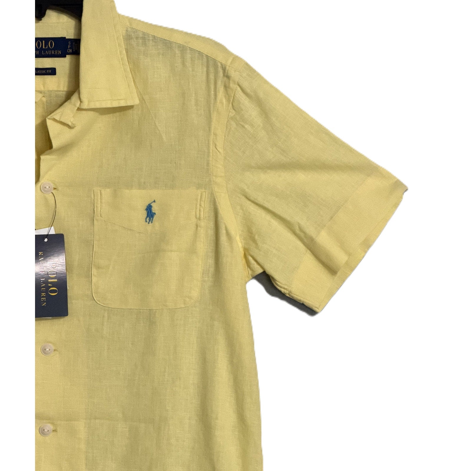 Polo Ralph Lauren Shirt Men's Small Classic Fit Short Slv Linen Blend Yellow