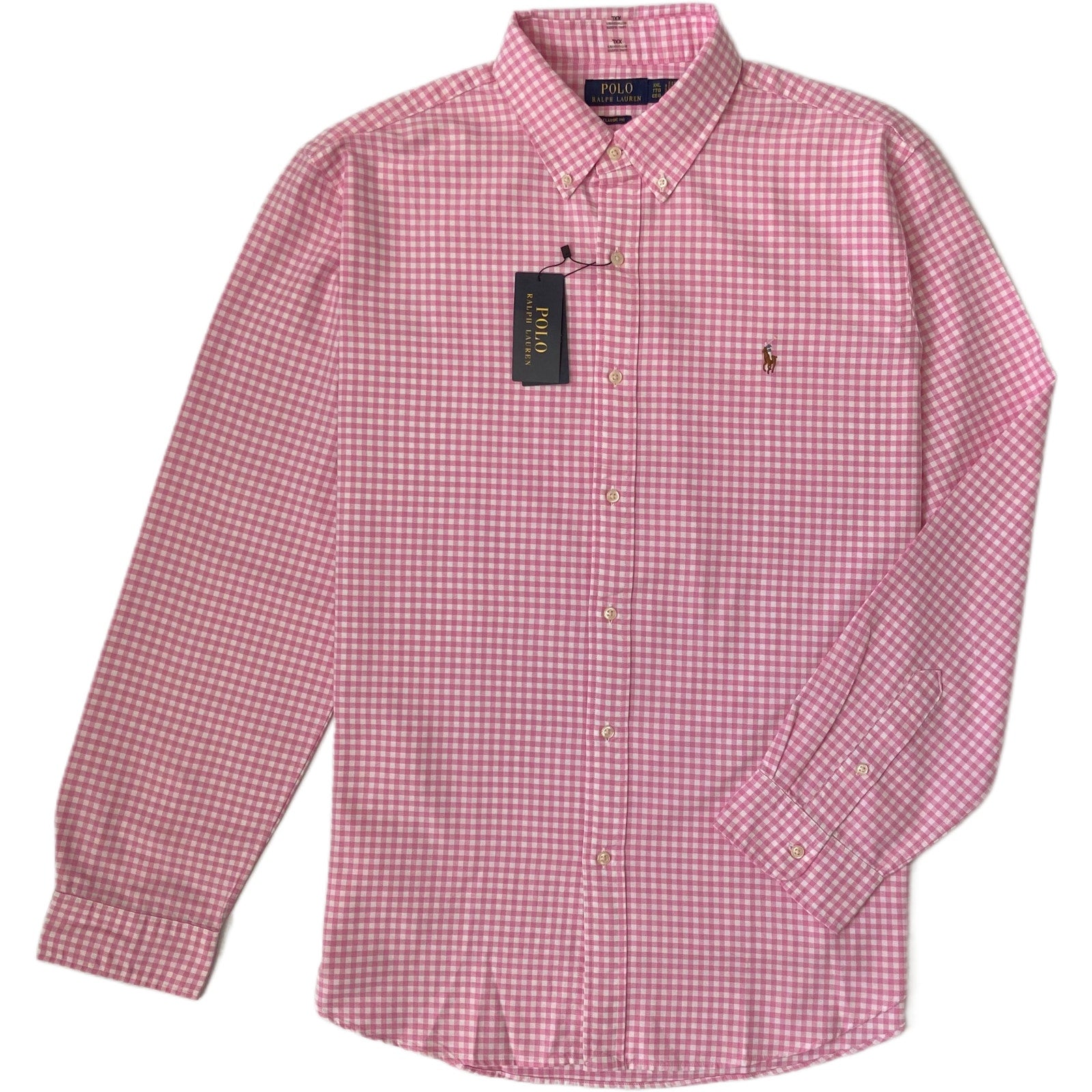 Polo Ralph Lauren Shirt Men's XXL Classic Long Slv Oxford Pink White Gingham