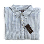 Michael Kors Shirt Men's XXL Classic Fit Linen Short Sleeve Blue Pinstripe
