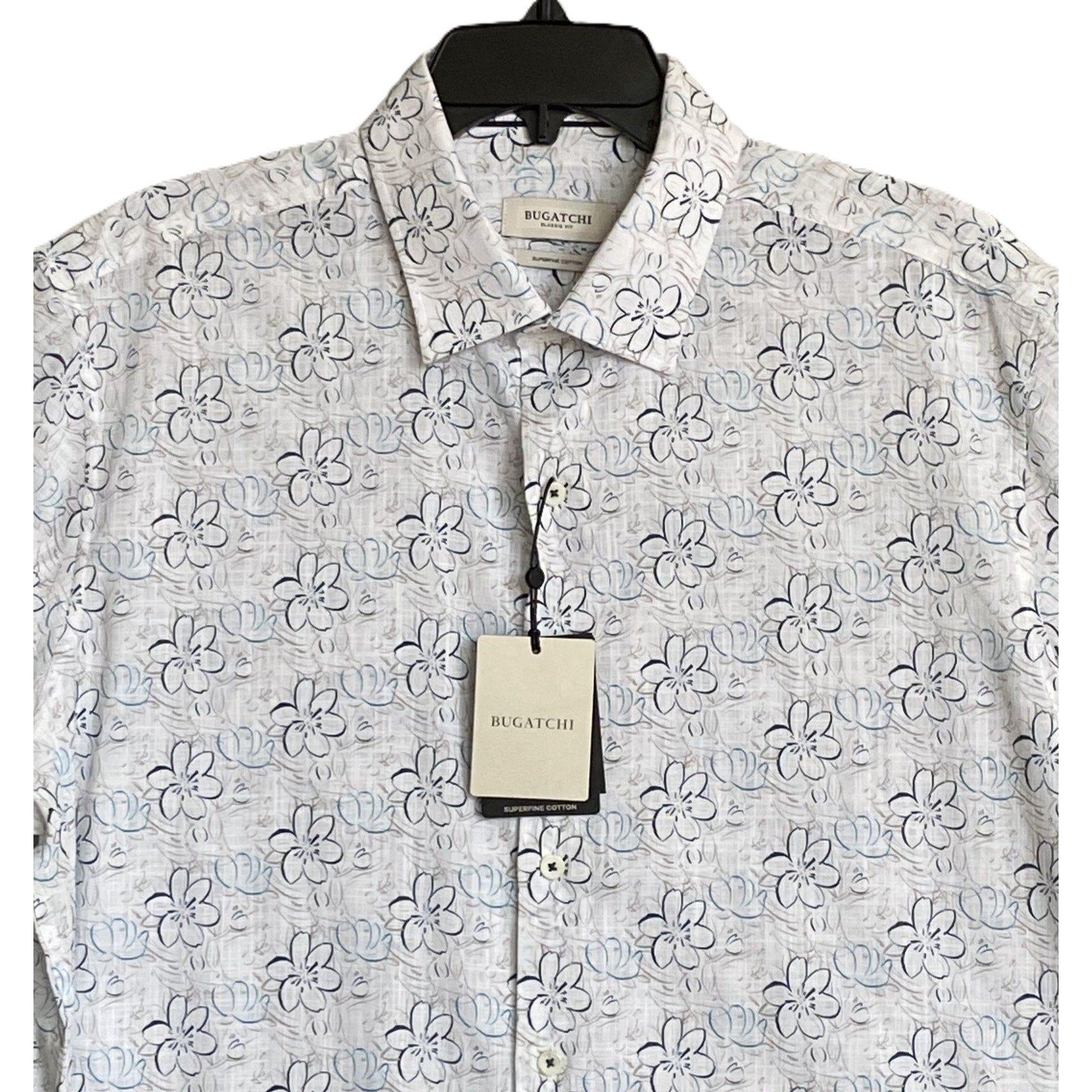 Bugatchi Shirt Men's Large Classic Fit Button-Up Short Sleeve Almond Floral