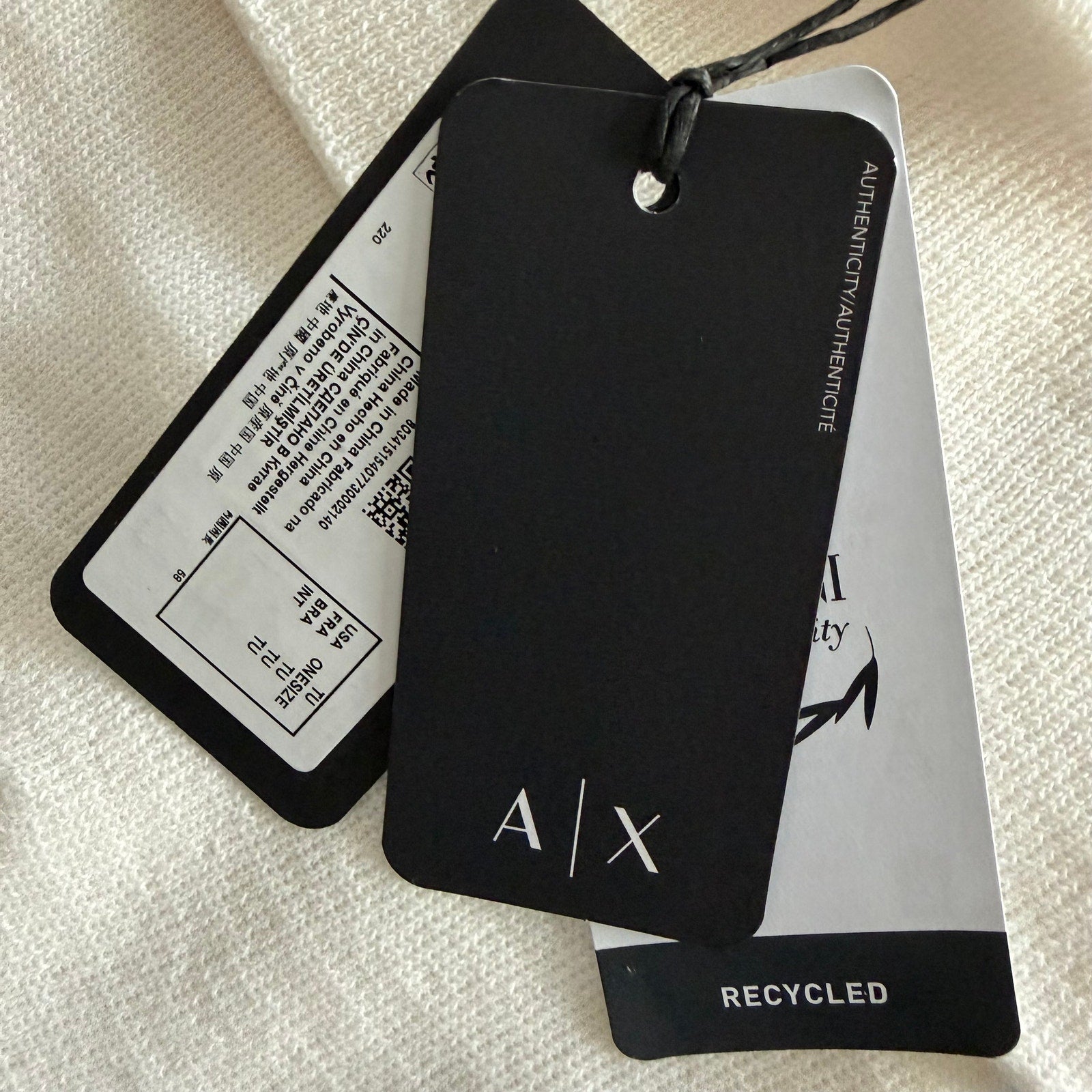 Armani Exchange Milano / New York Knit Beanie One Size Folded Cuff White