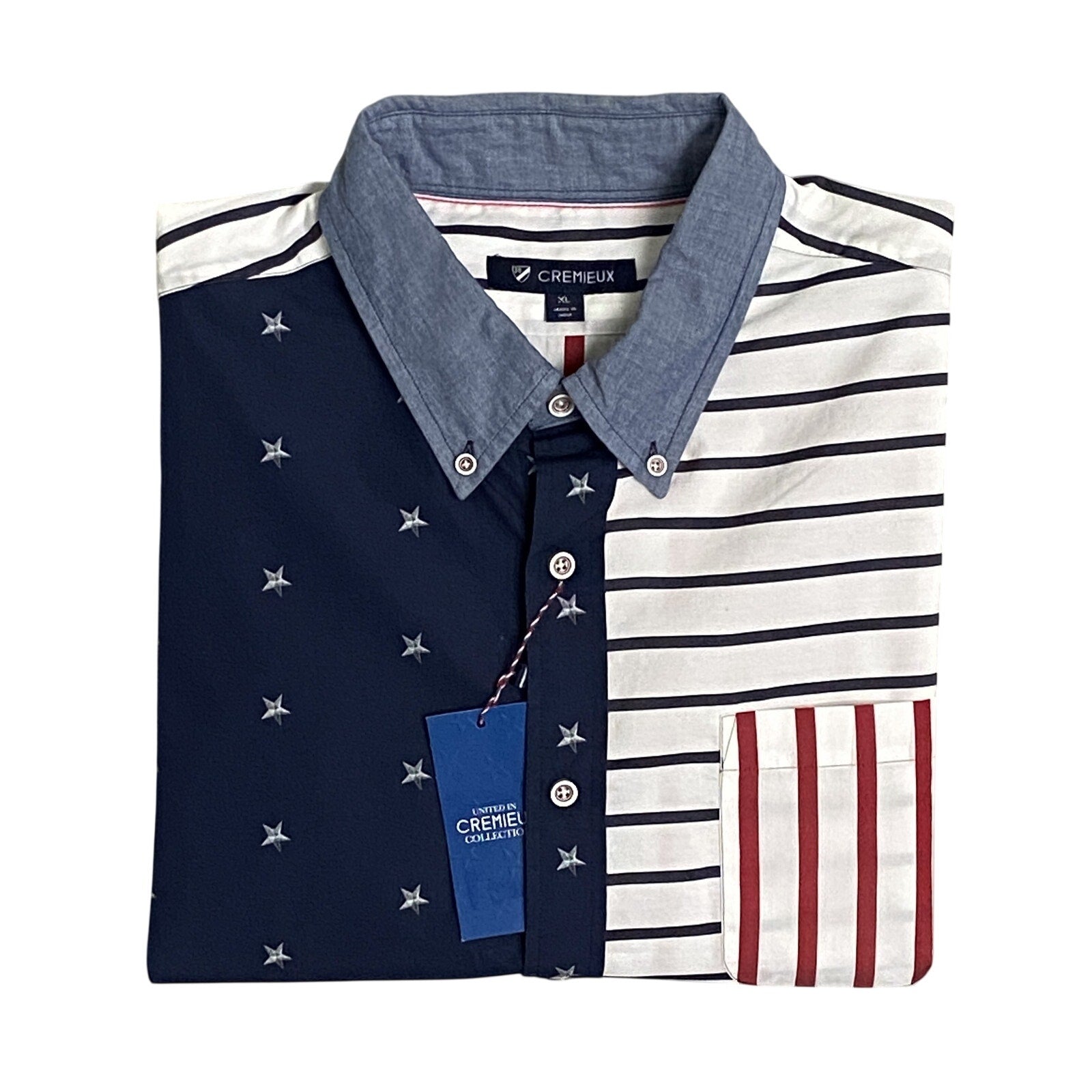 Daniel Cremieux 38 Shirt Men's XL American Flag Short Sleeve Shirt Cotton