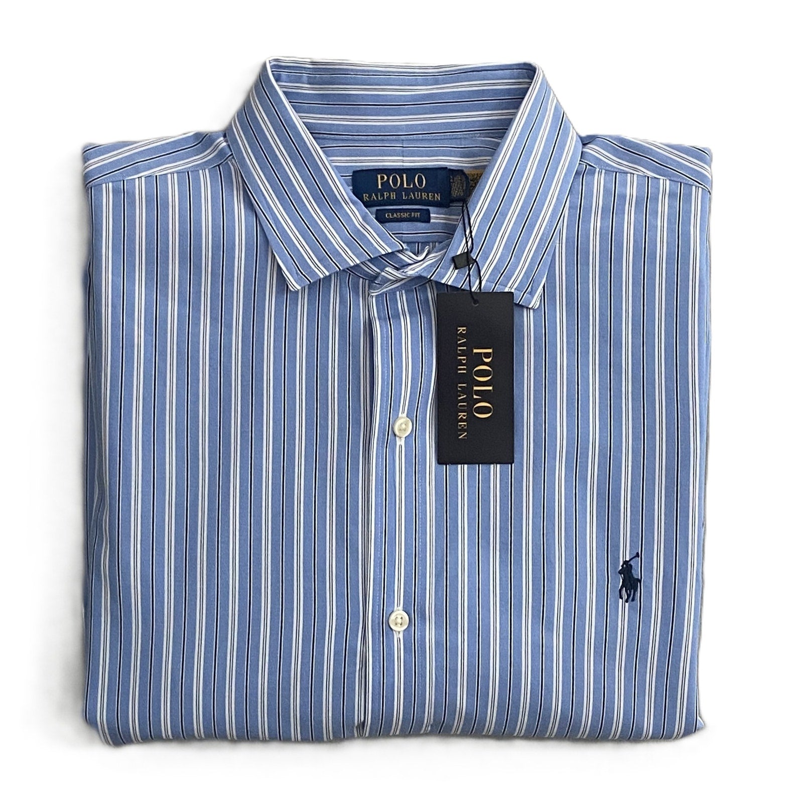 Polo Ralph Lauren Shirt Men's XL Classic Fit Long Sleeve Blue White Stripe NEW