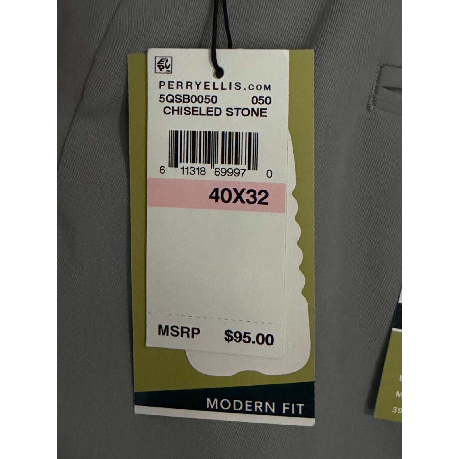 Perry Ellis Portfolio Pants Men's 40"x32" Modern Fit Dress Pant Chiseled Stone