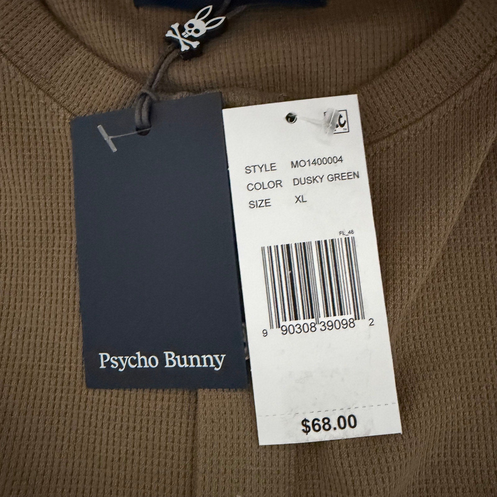 Psycho Bunny Henley T-Shirt Men's XL Long Sleeve Chest Pocket Dusky Green