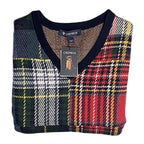 Daniel Cremieux V-Neck Sweater Men's Large Patchwork Plaid Fine Merino Wool