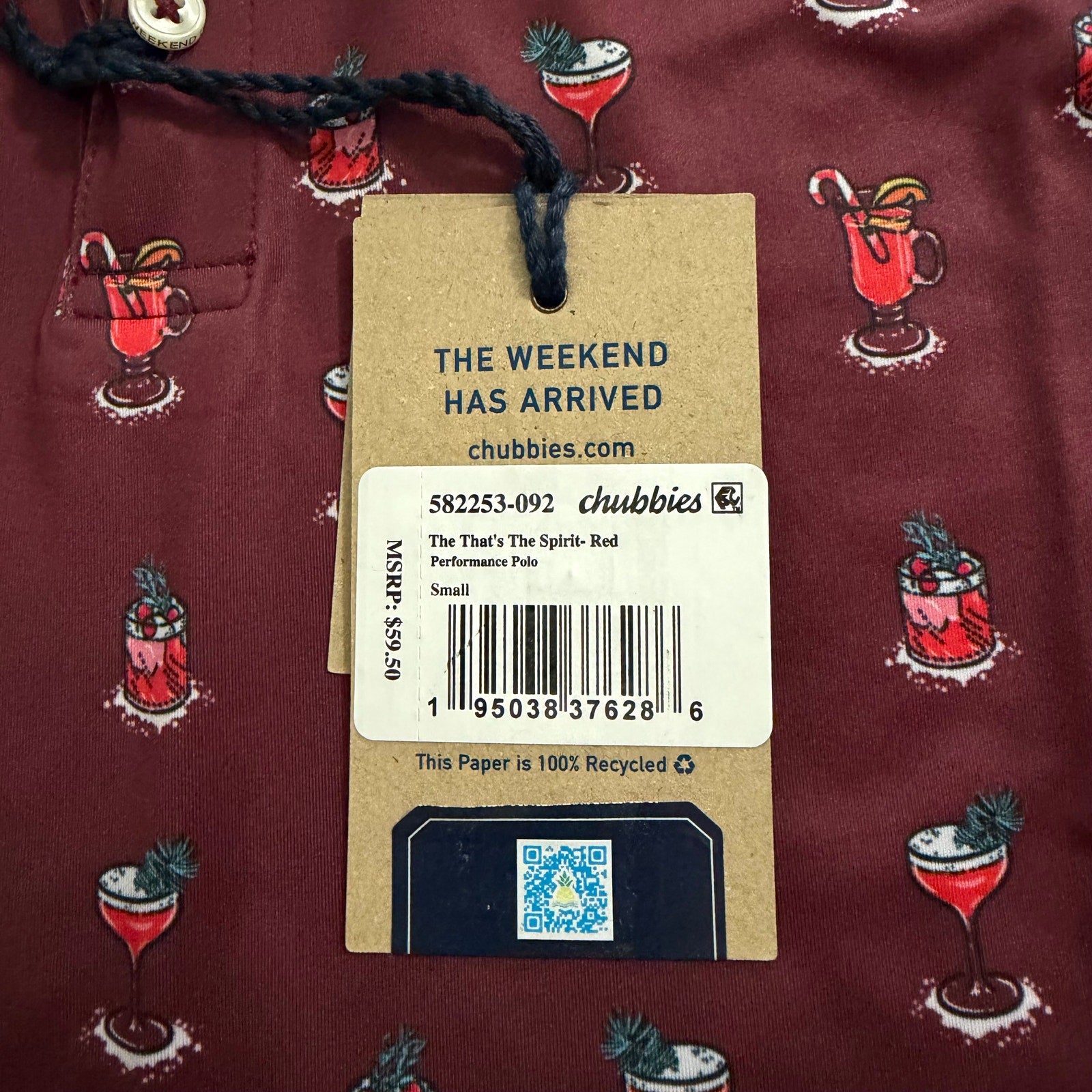Chubbies Polo Shirt Men's Small "That's the Spirit" Short Sleeve Red