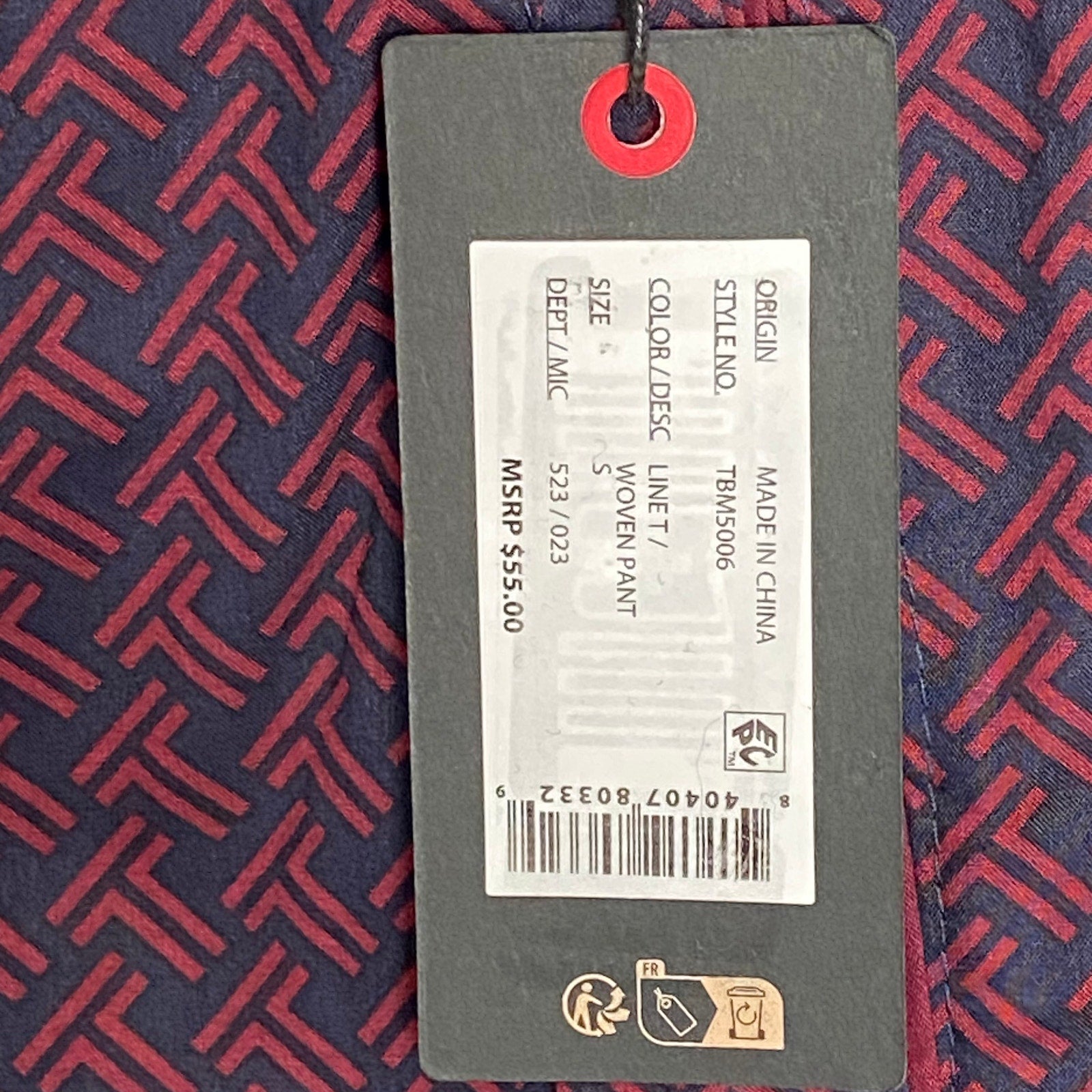 Ted Baker Sleep Pant Men's Small Woven Cotton Drawstring Pockets Red & Black