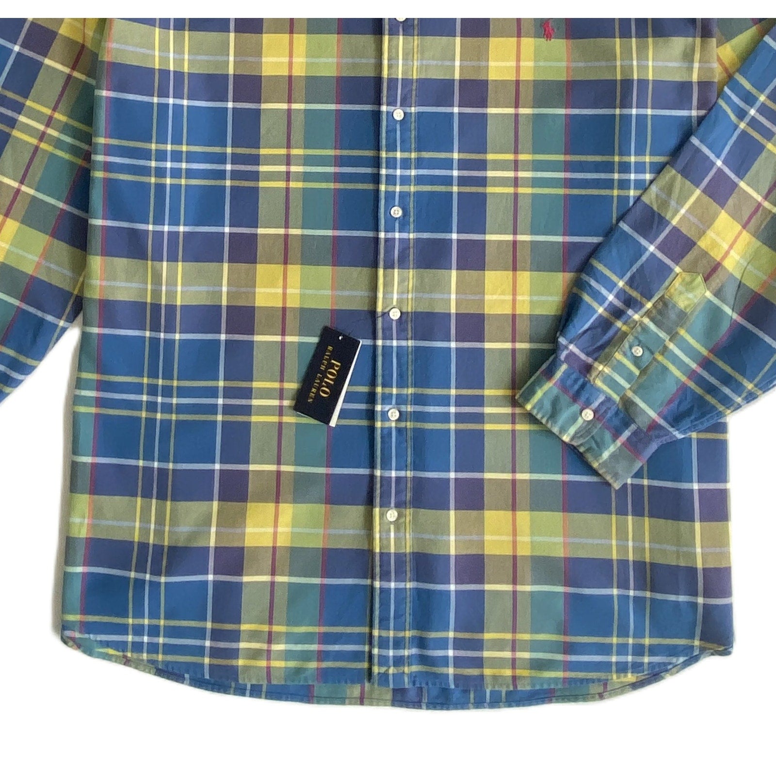 Polo Ralph Lauren Shirt Men's 4XLT Big & Tall Long Sleeve Blue Green Plaid