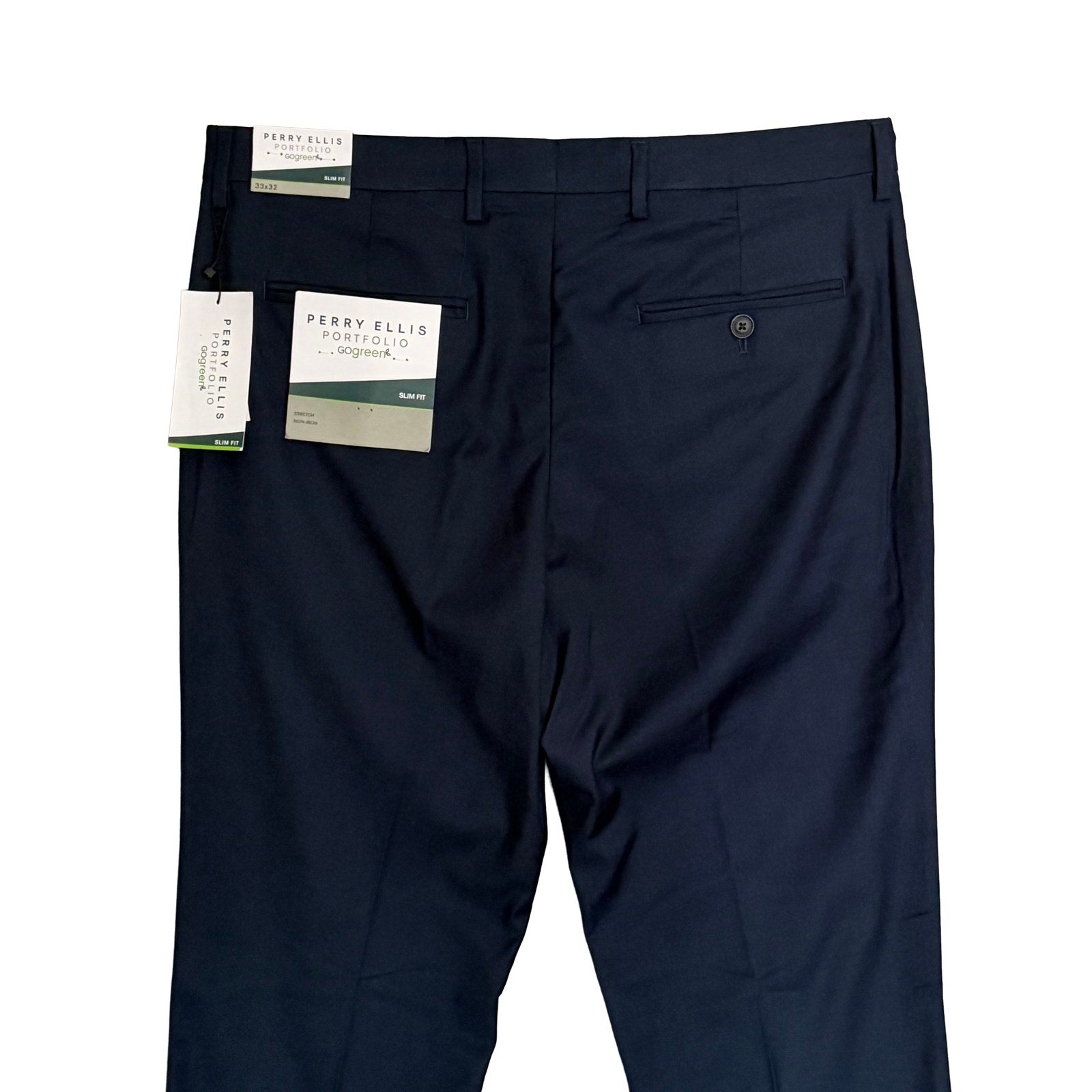 Perry Ellis Portfolio Pant Men's 33"x32" Slim Fit Flat Front Total Eclipse
