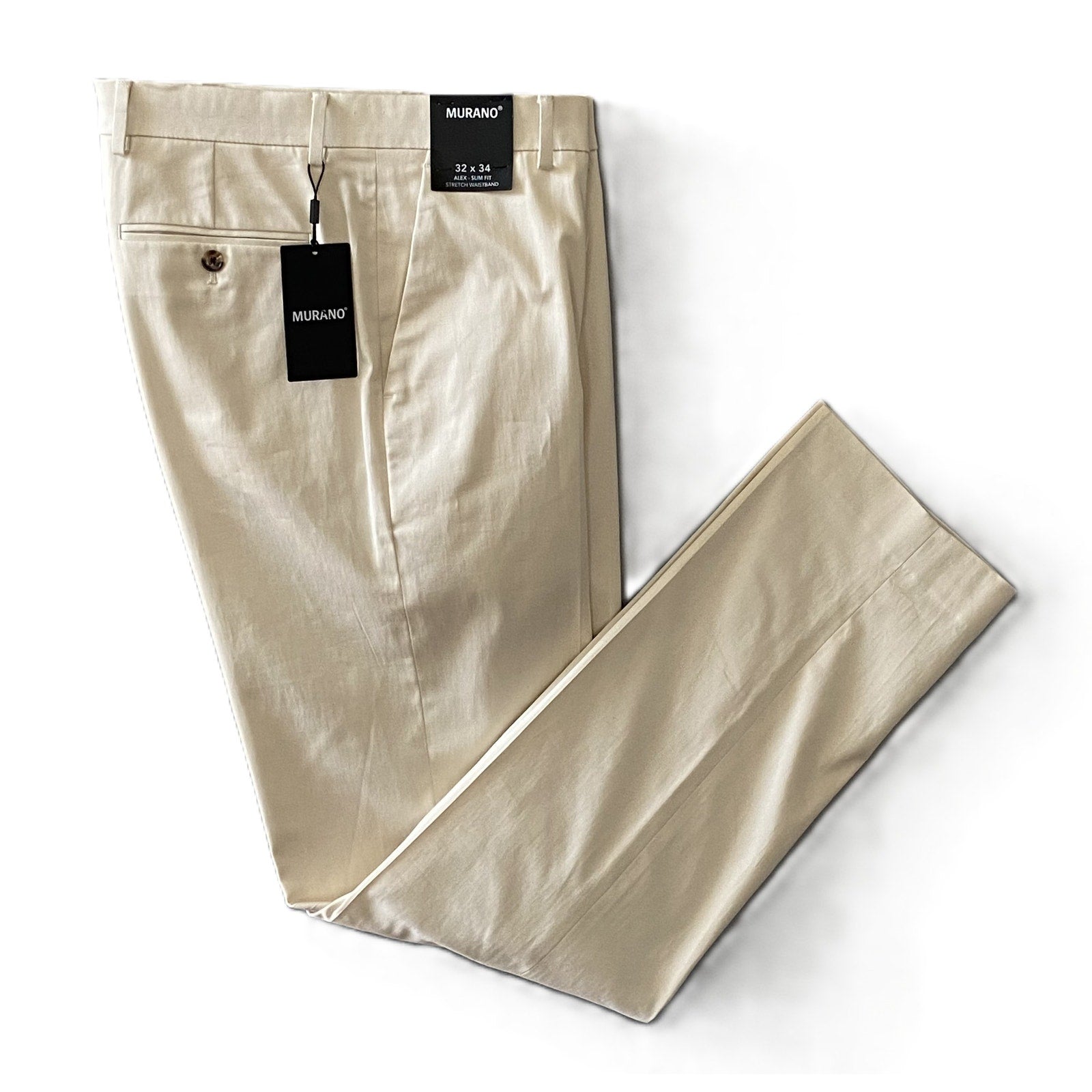 Murano Dress Pants Men's 32x34 Alex Slim Fit Flat Front Solid Cream