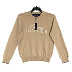 Tommy Hilfiger Sweater Men's XS Signature Crew Neck Embroidered Logo Beige