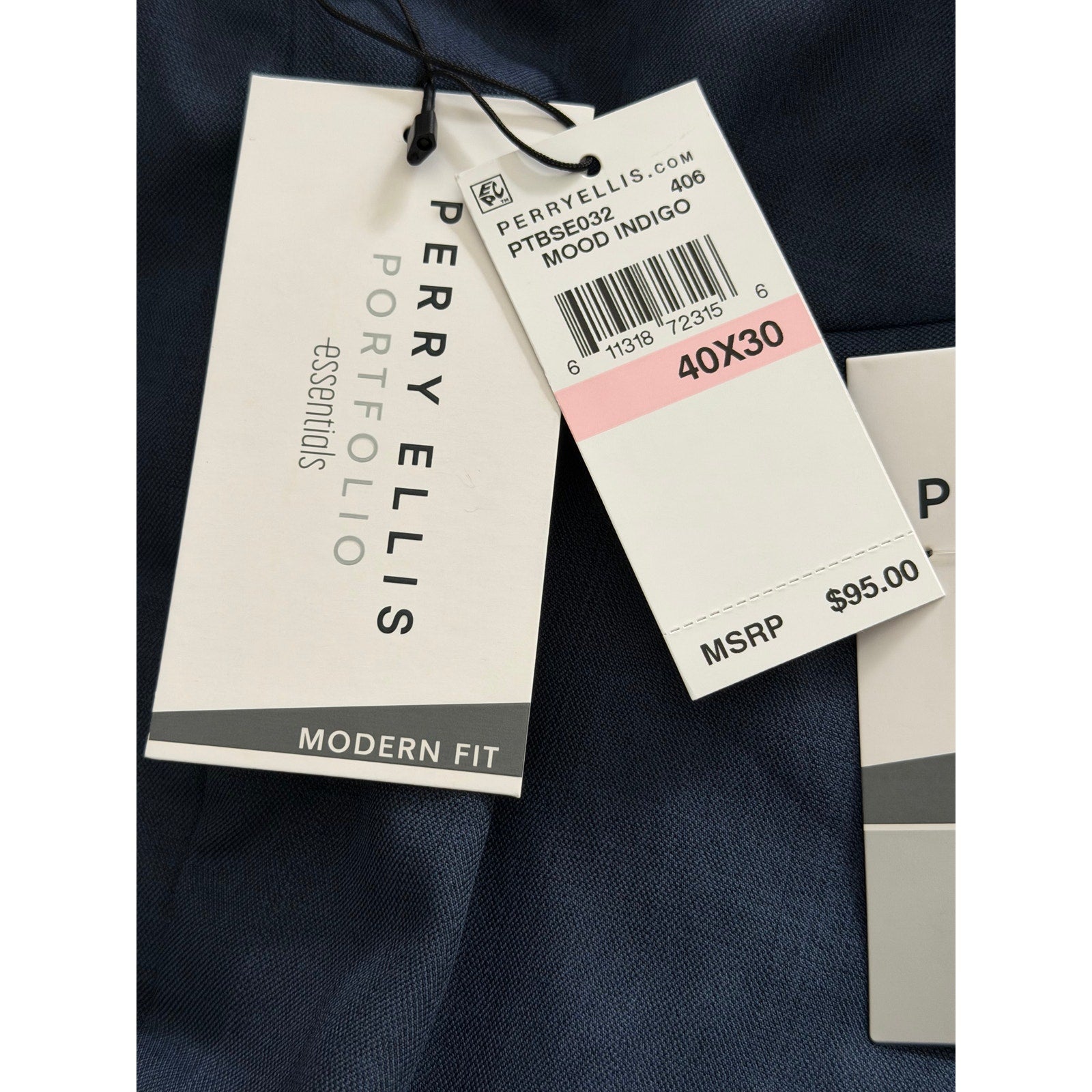 Perry Ellis Portfolio Pants Men's 40"x30" Dress Pants Modern Fit Indigo