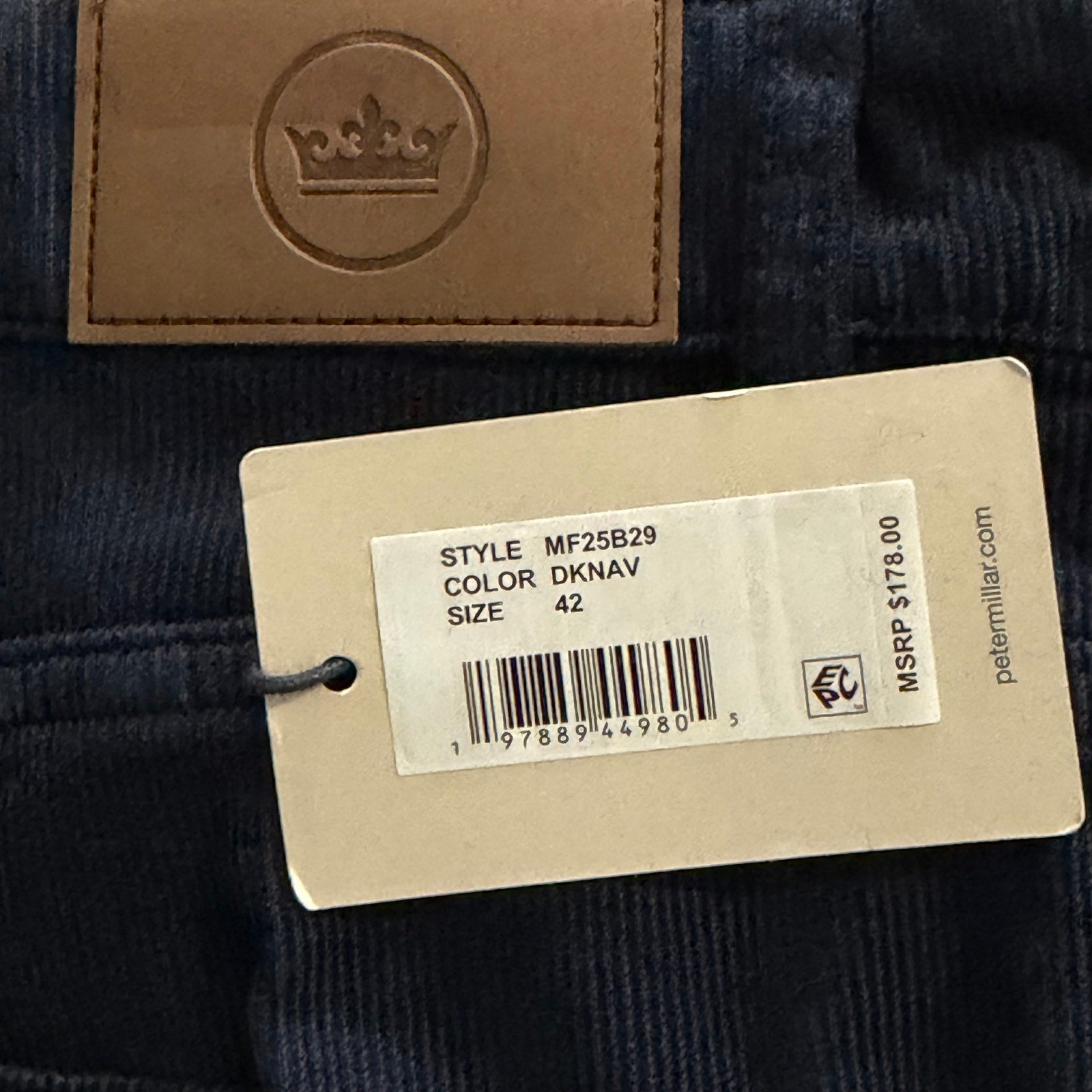 Peter Millar Corduroy Pants Men's 42"x34" Classic Fit 5-Pocket Dark Navy