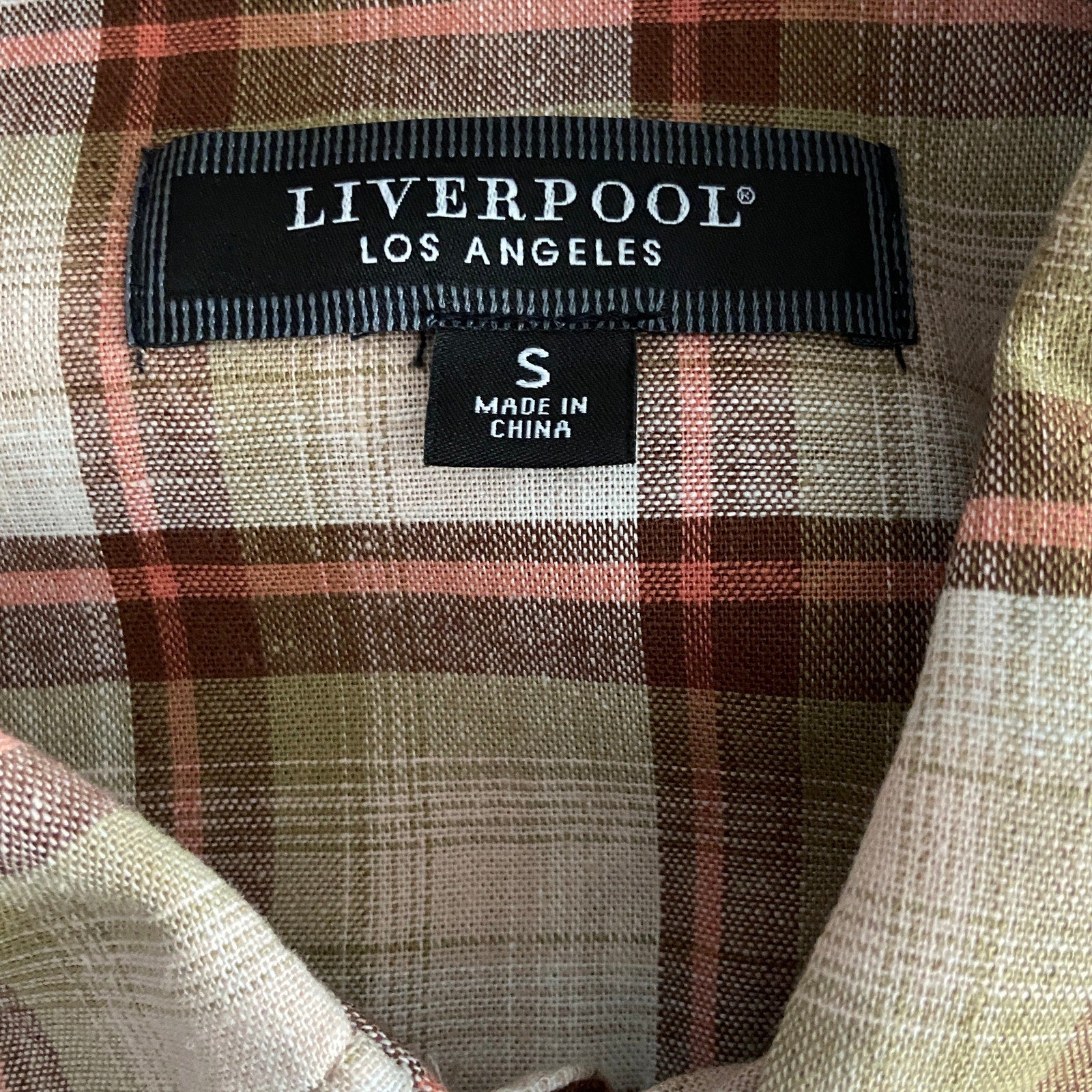 Liverpool Los Angeles Shirt Men's Small Casual Button-Up Shirt Brown Gingham