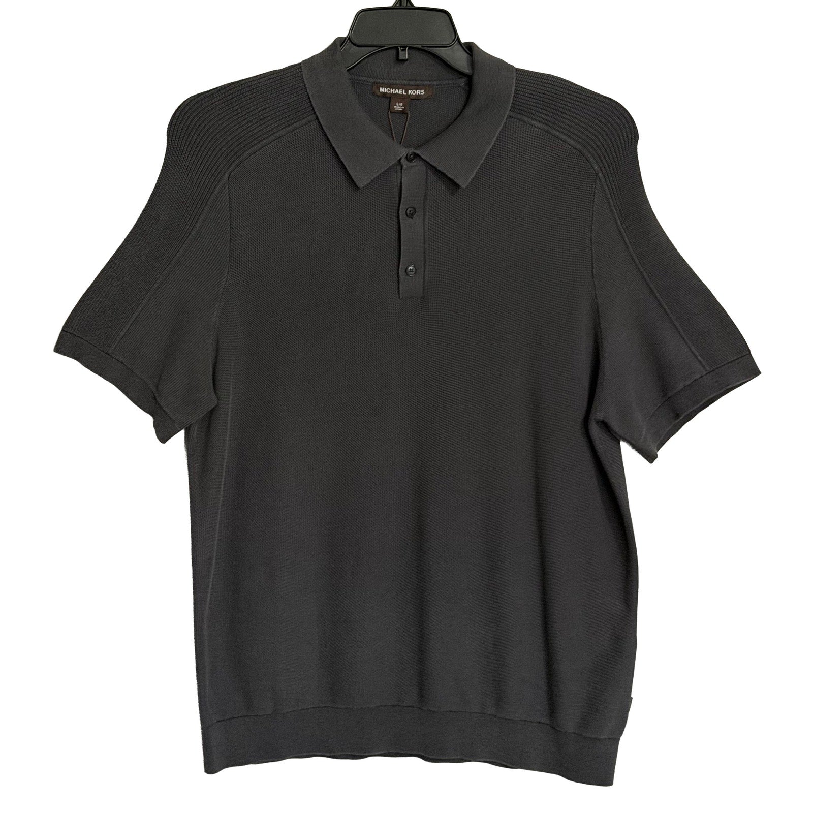 Michael Kors Polo Shirt Men's Large Short Sleeve Knit Cotton Black
