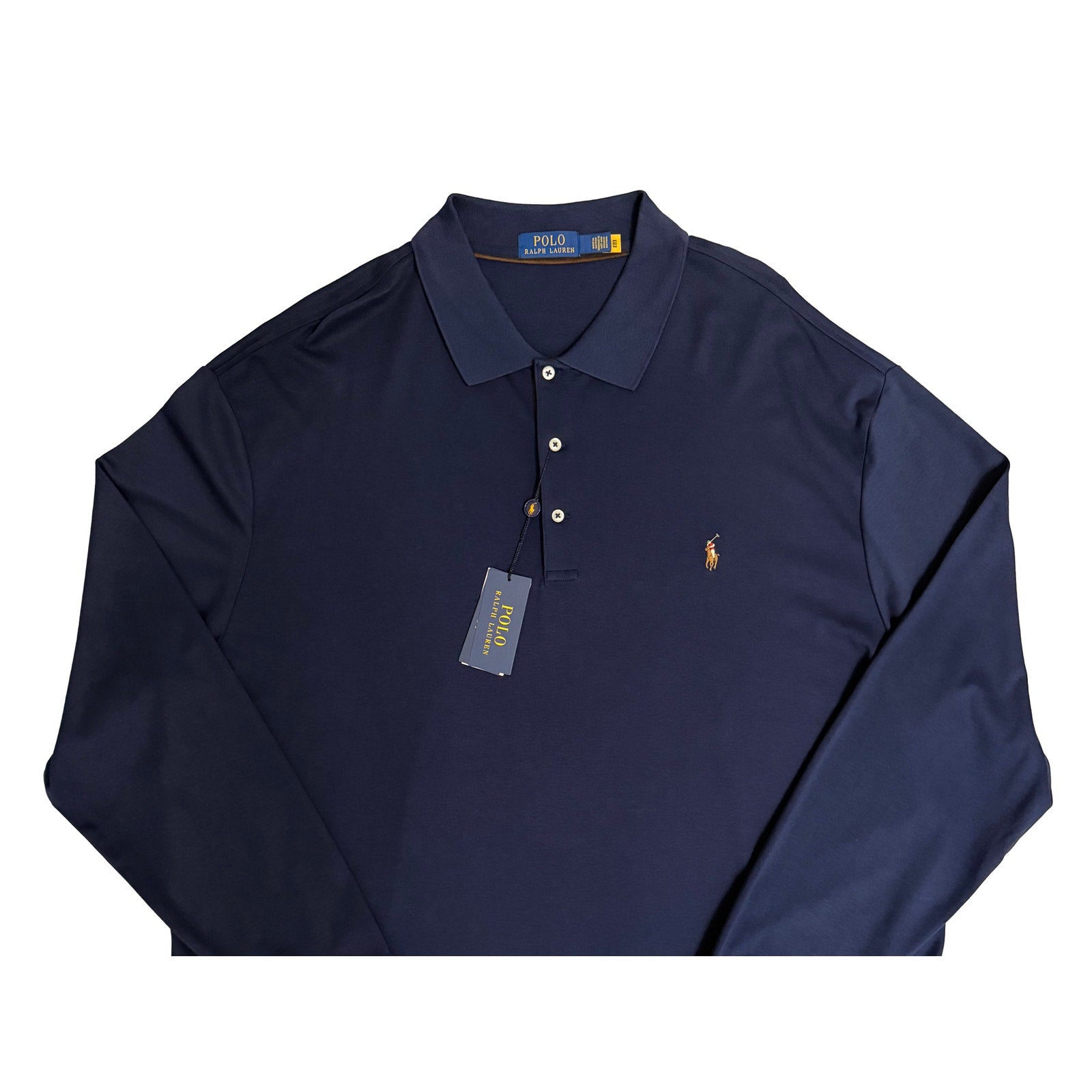 Polo Ralph Lauren Shirt Men's 4XB Long Sleeve Cotton Polo Navy Blue