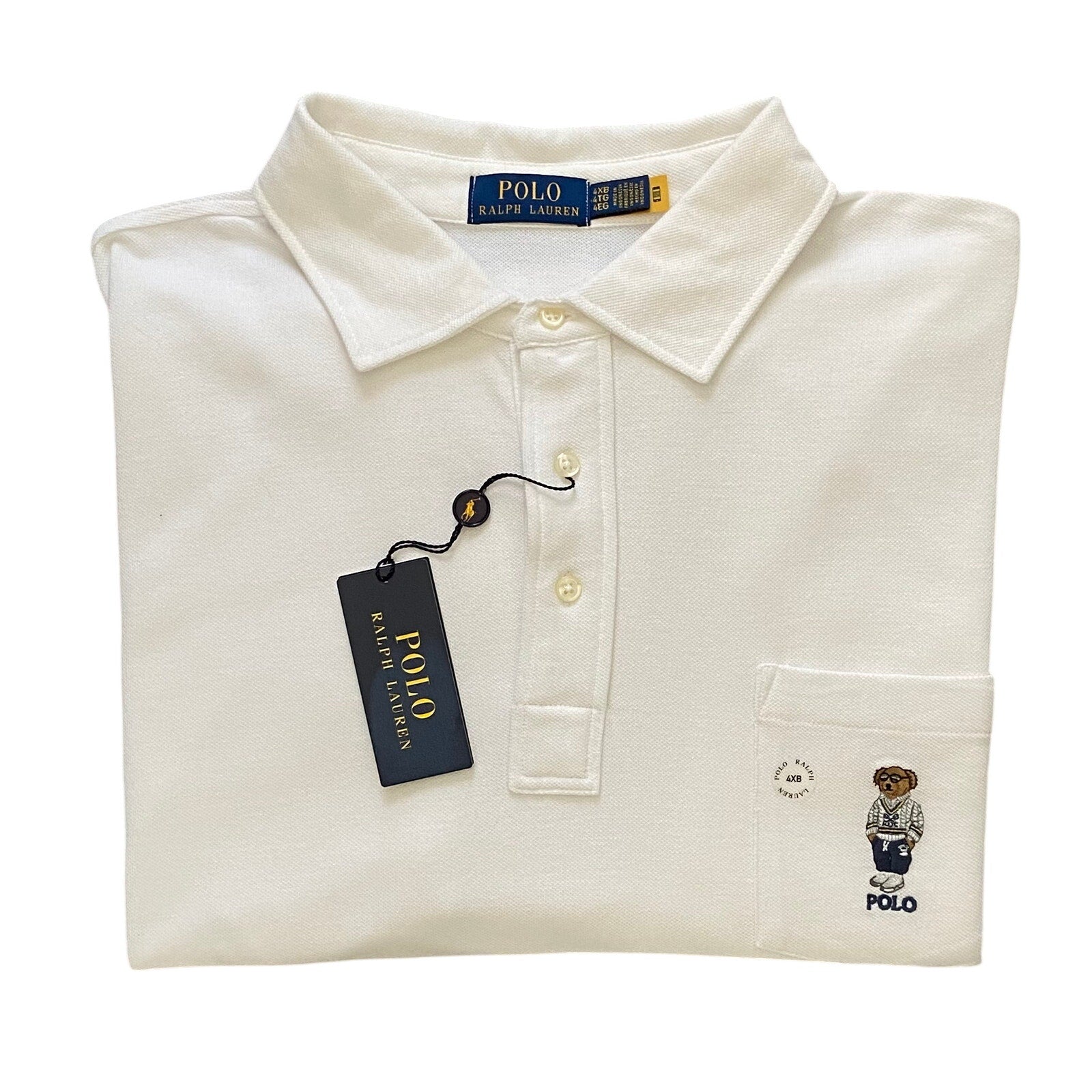 Polo Ralph Lauren Shirt Men's 4XB Polo Bear Knit Short Sleeve Polo White